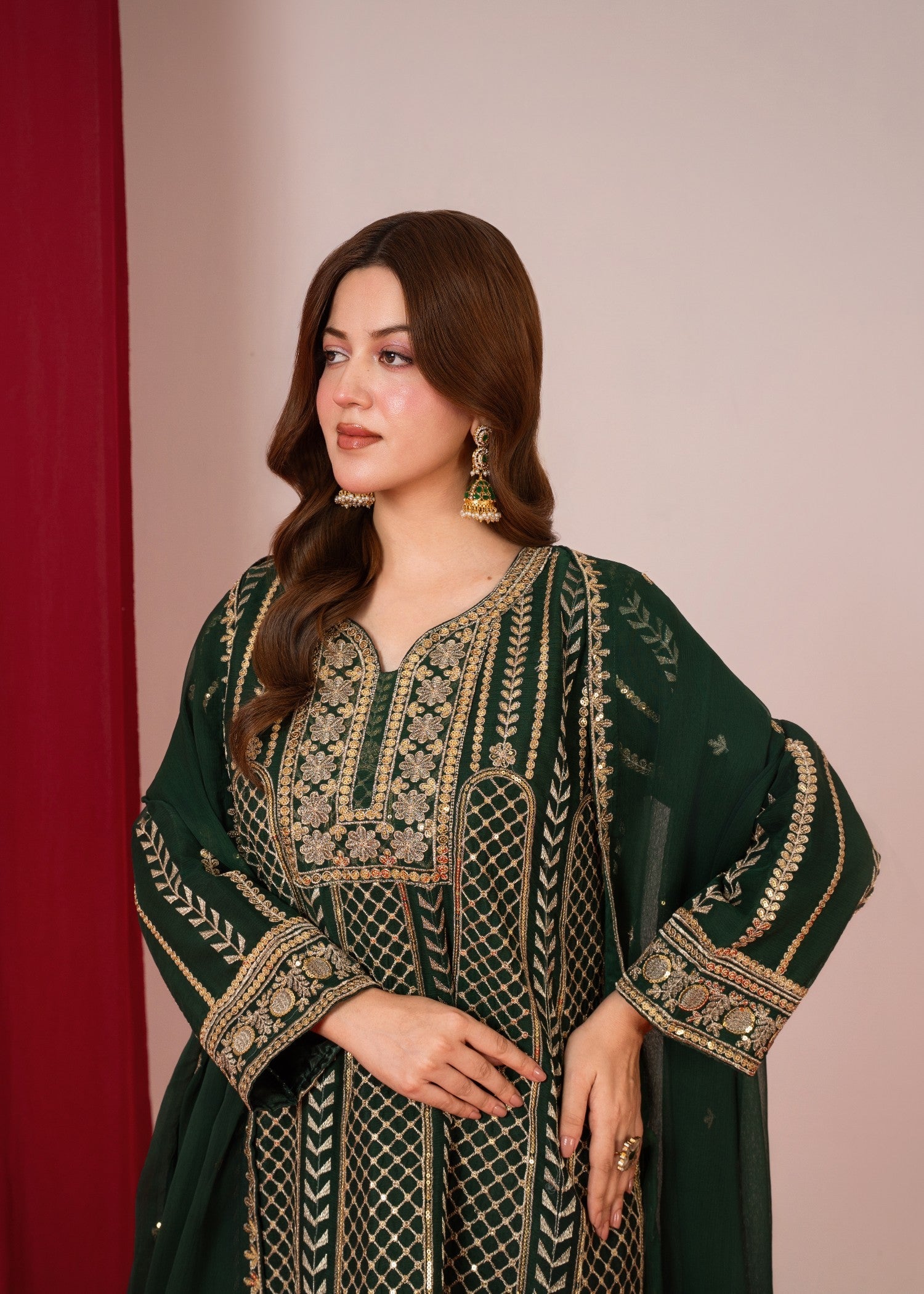 chiffon Gharara in Green