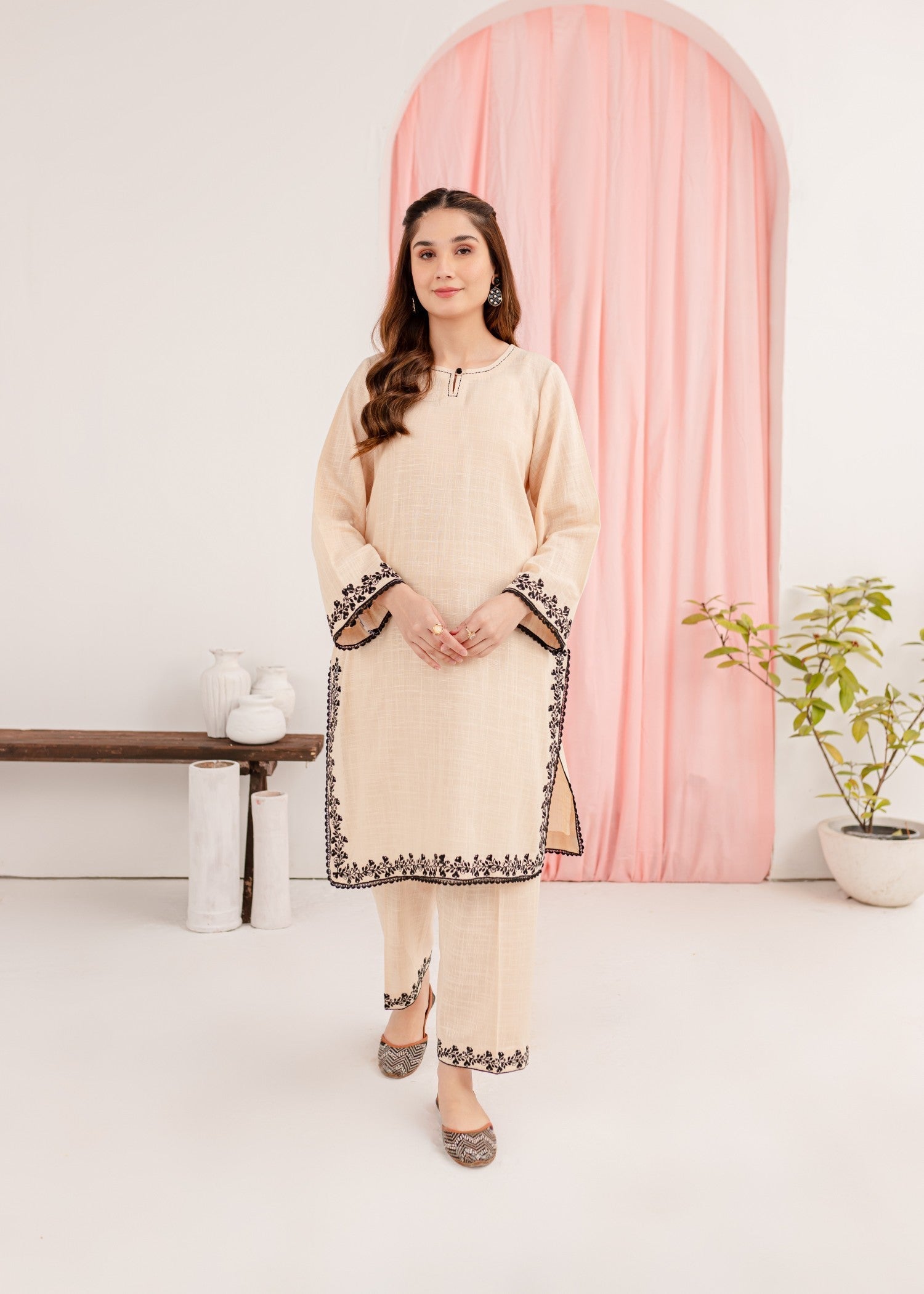 khaddar Kurta Set in Cream