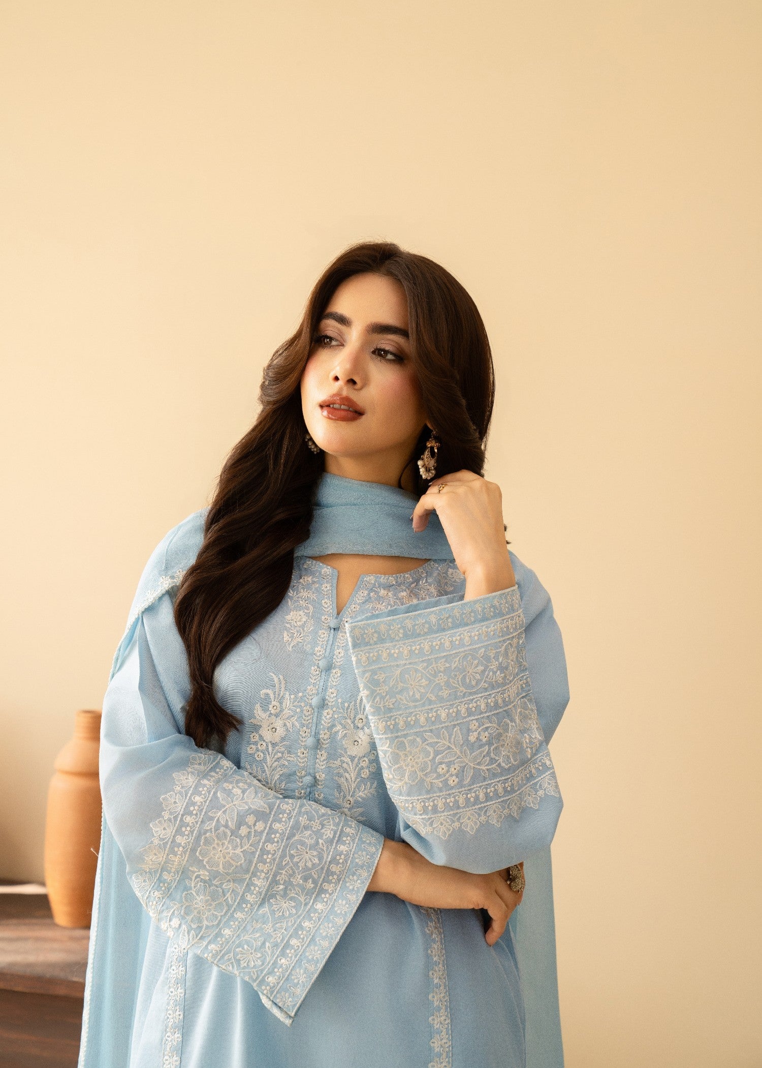 lawn cotton Kurta Set in Ice blue