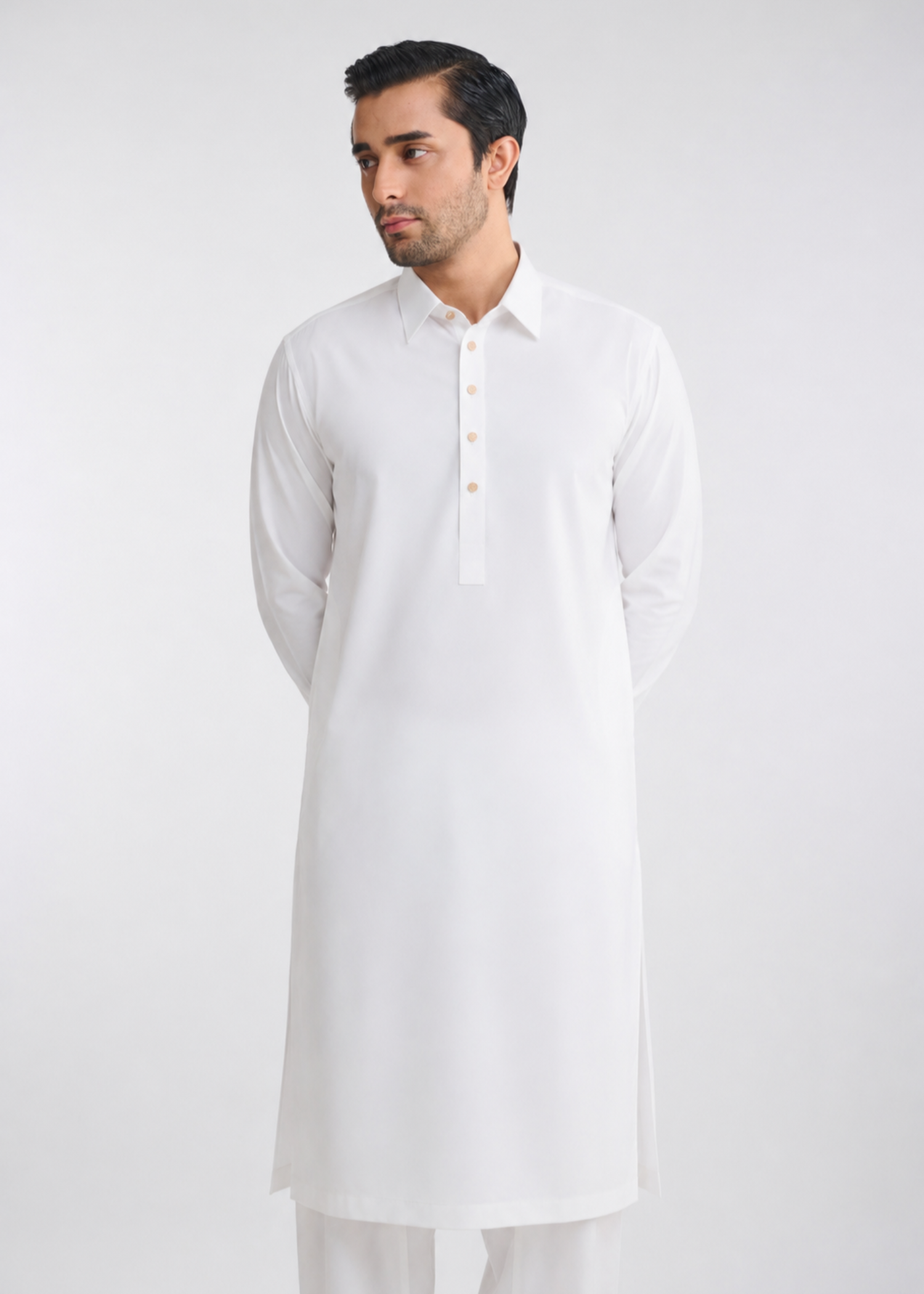 cotton Shalwar Kameez in White by 7ByImran