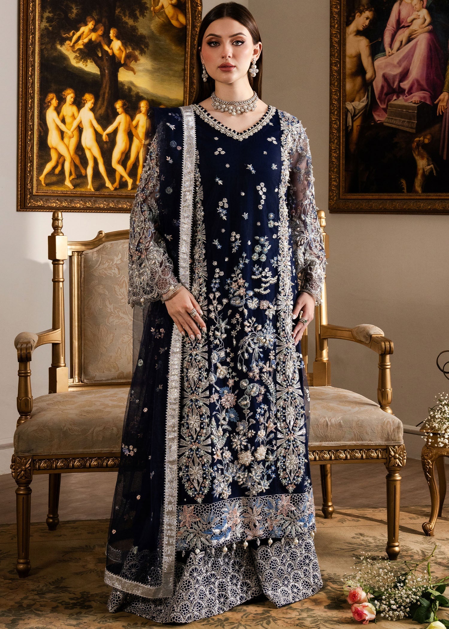 net Sharara in Navy blue