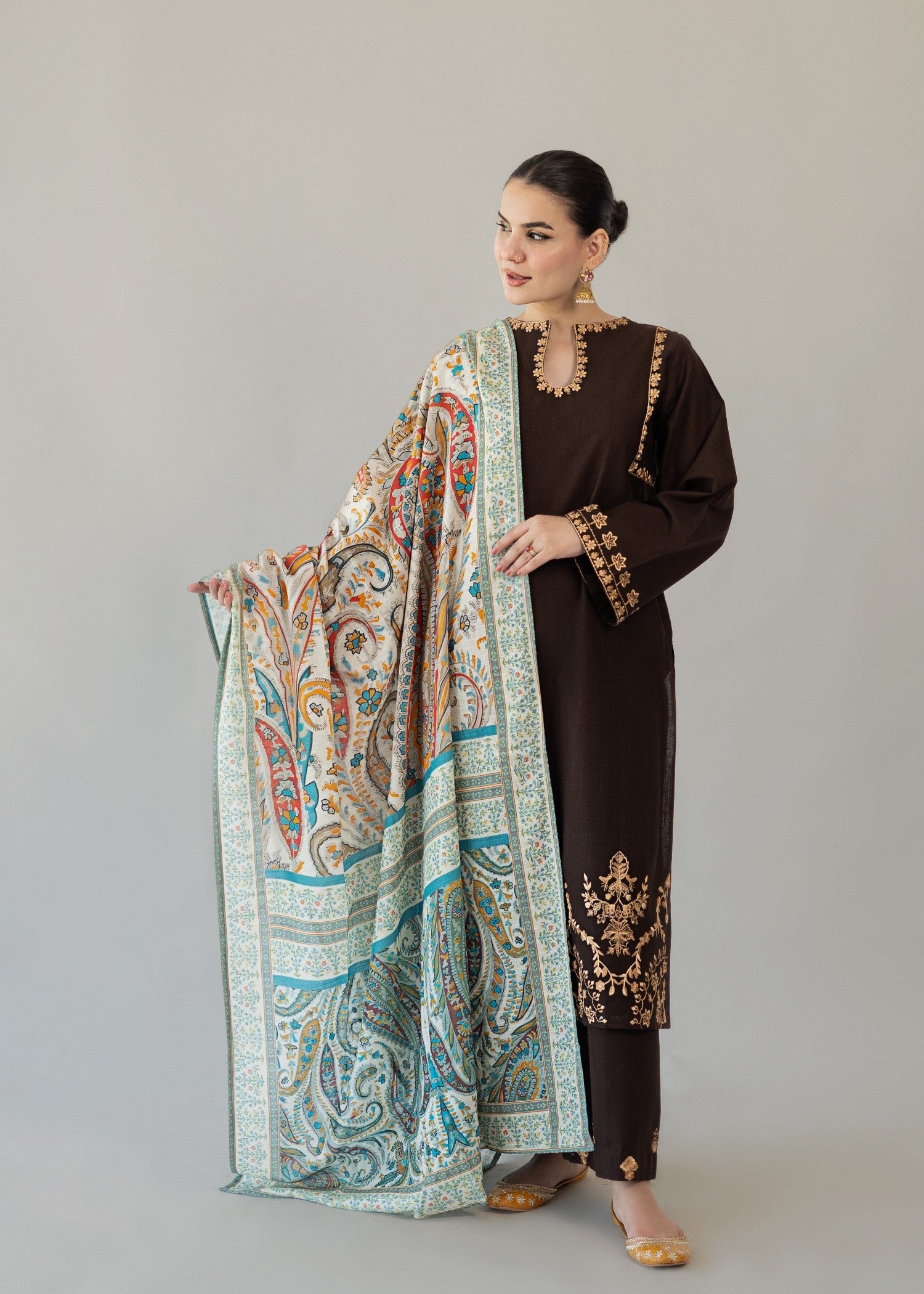 slub khaddar Kurta Set in Dark brown