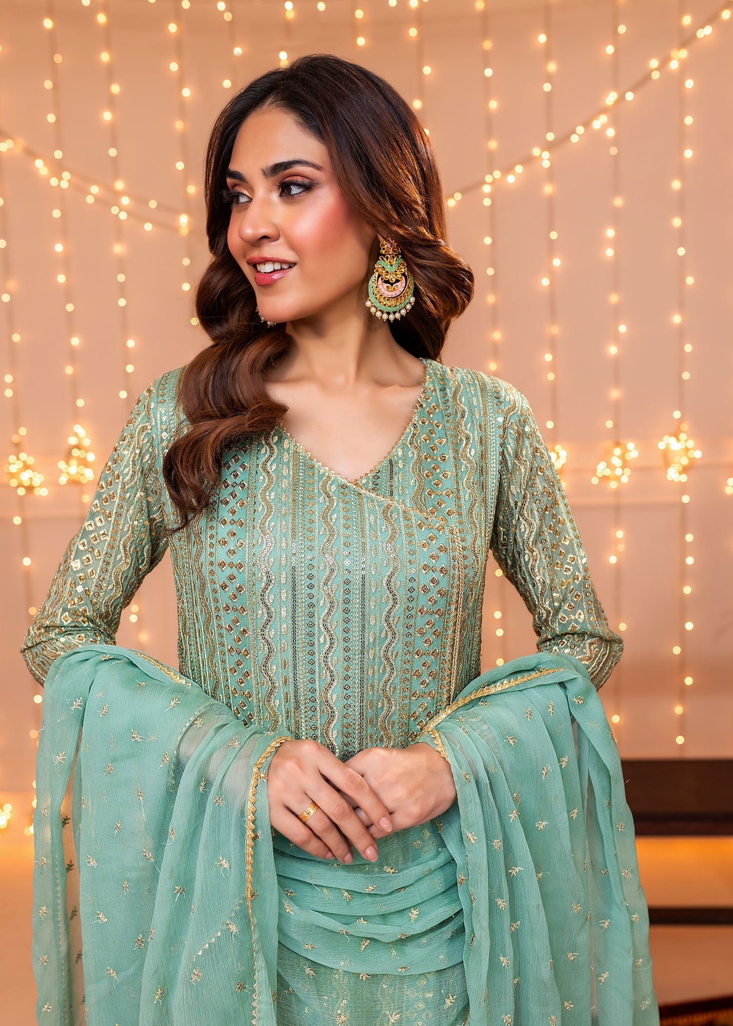 chiffon Angrakha in Aquamarine