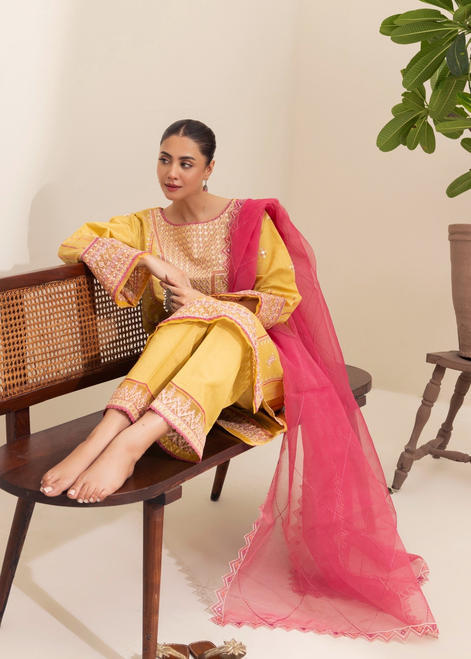 chambray Kurta Set in Yellow