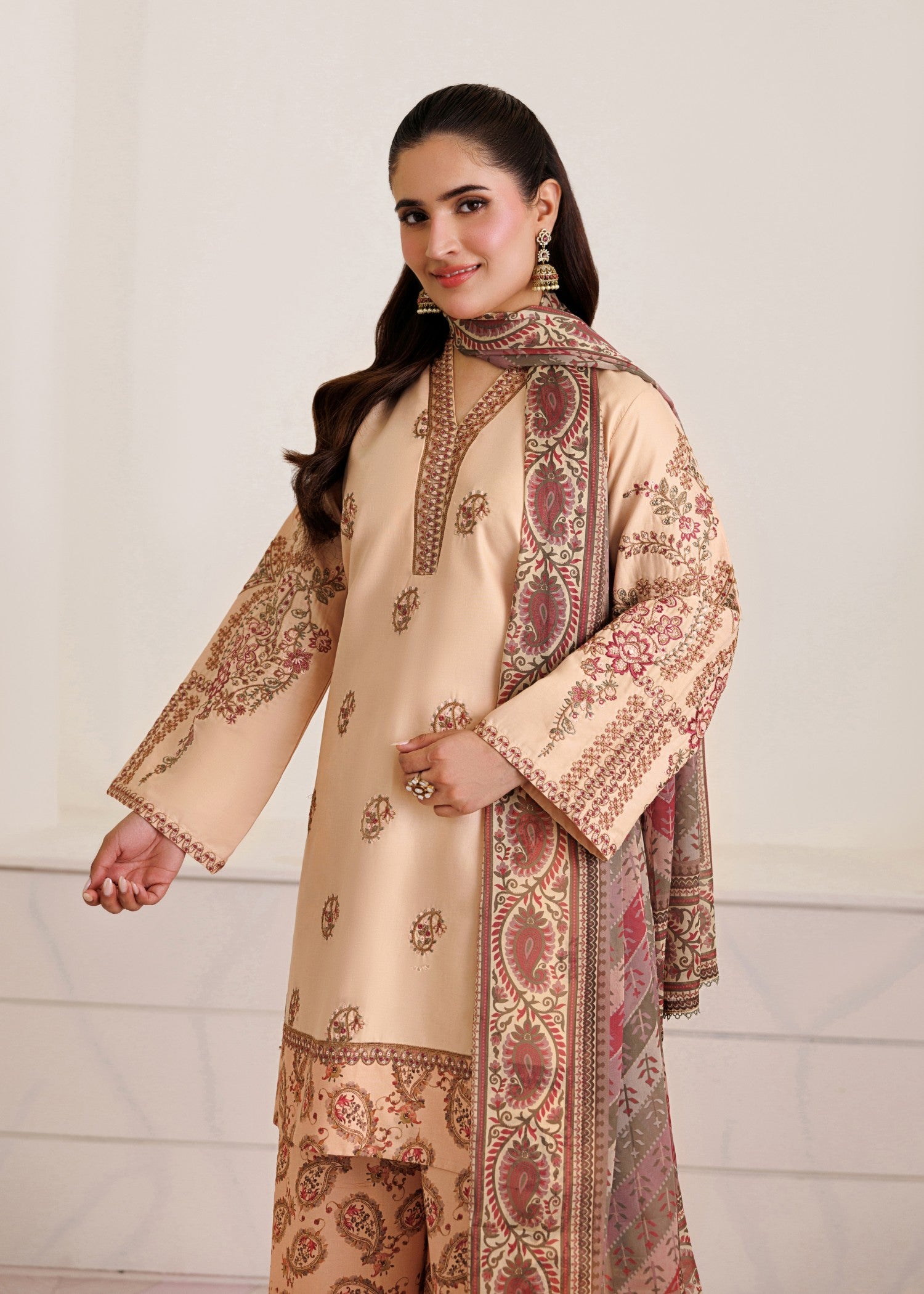 lawn Kurta Set in Peach orange