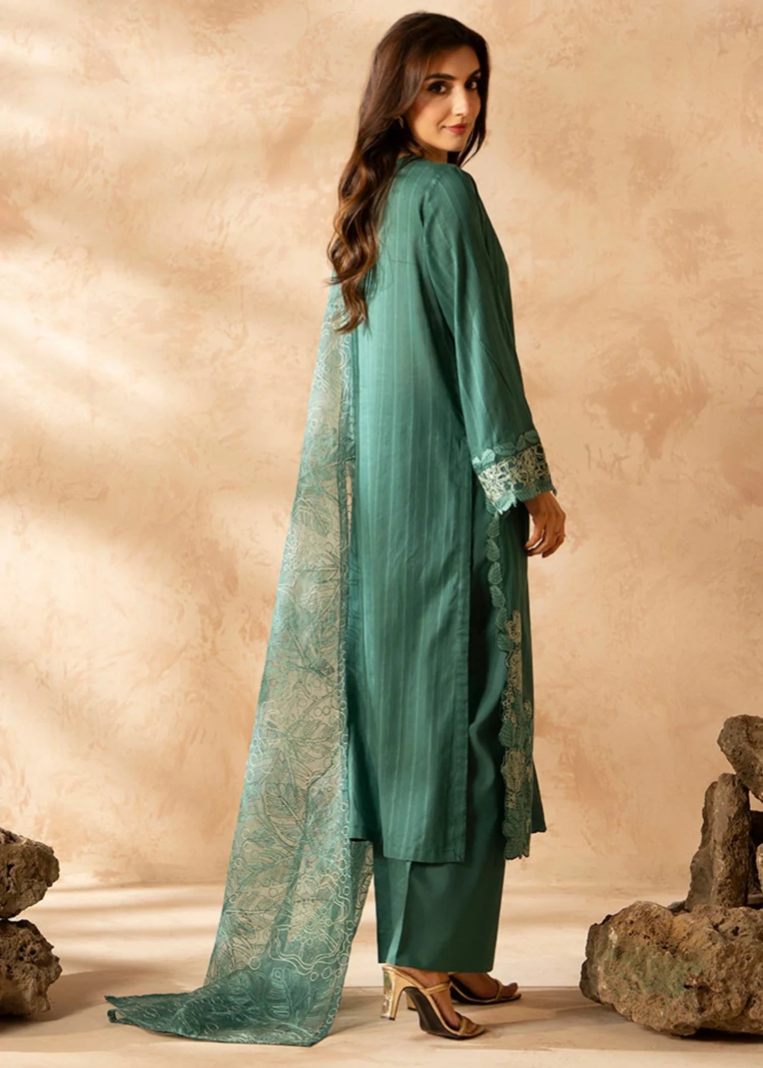blended linen Kurta Set in Sea green