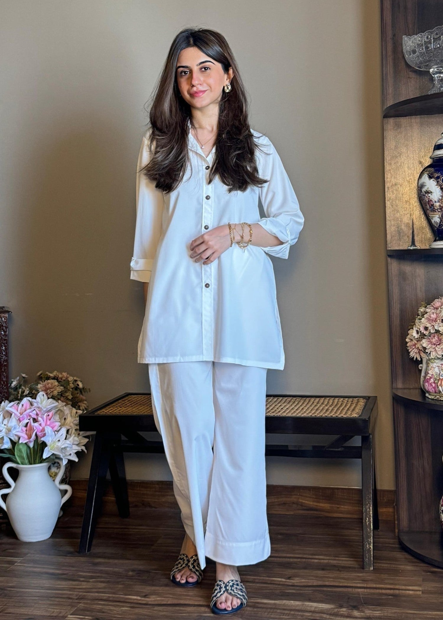 crepe Co ord Sets in White