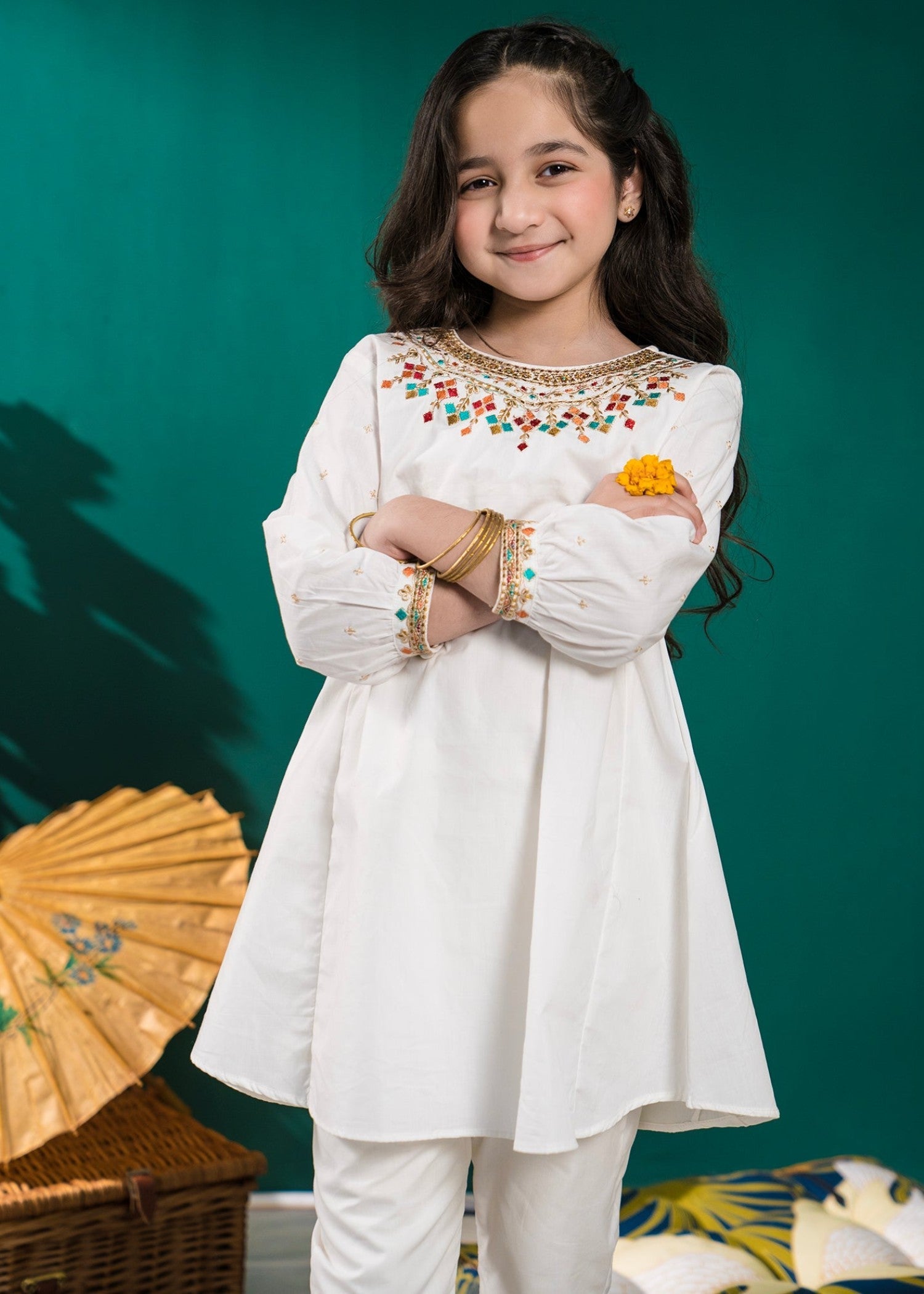 cotton Short Frock in Off-white