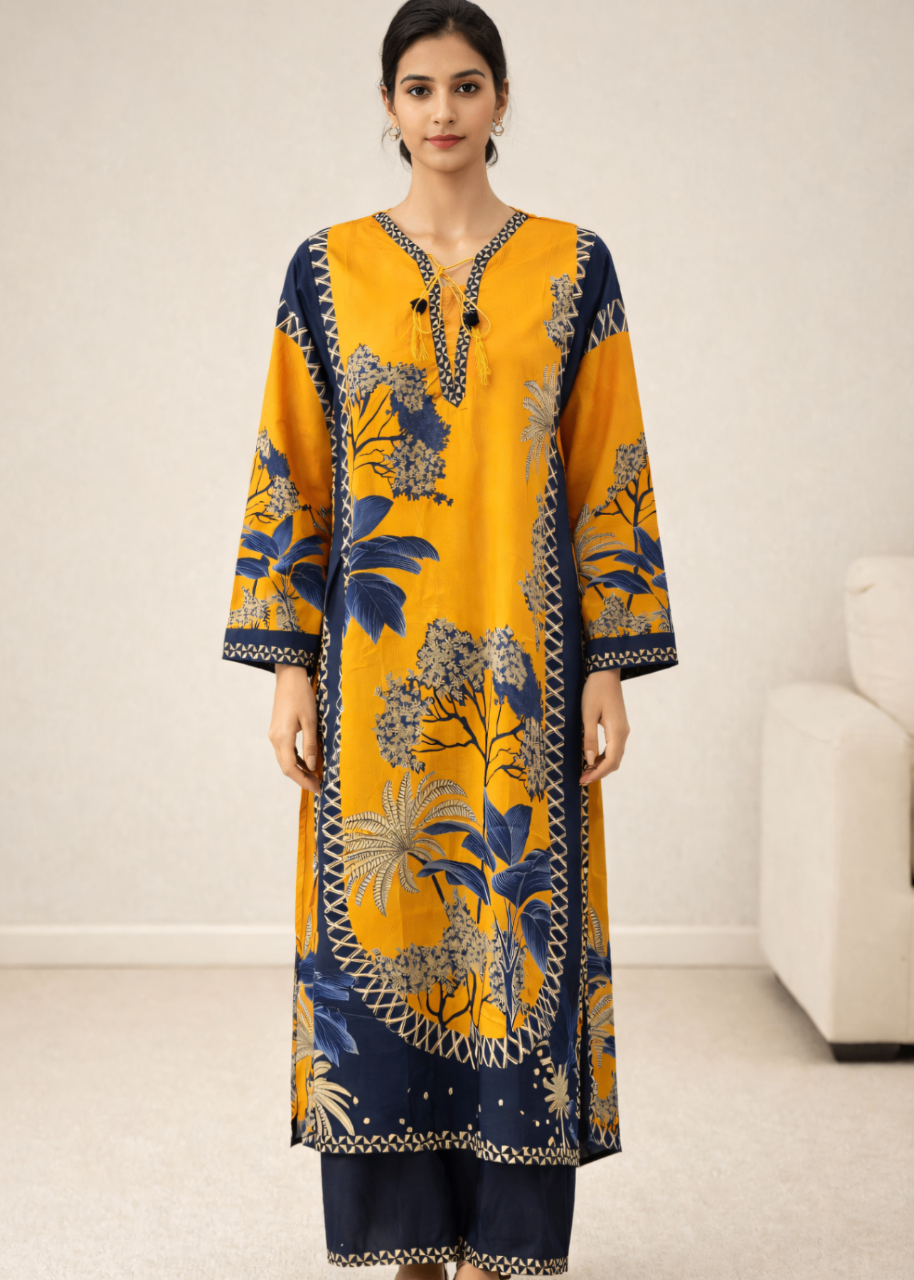 crepe Kurta Set in Mustard