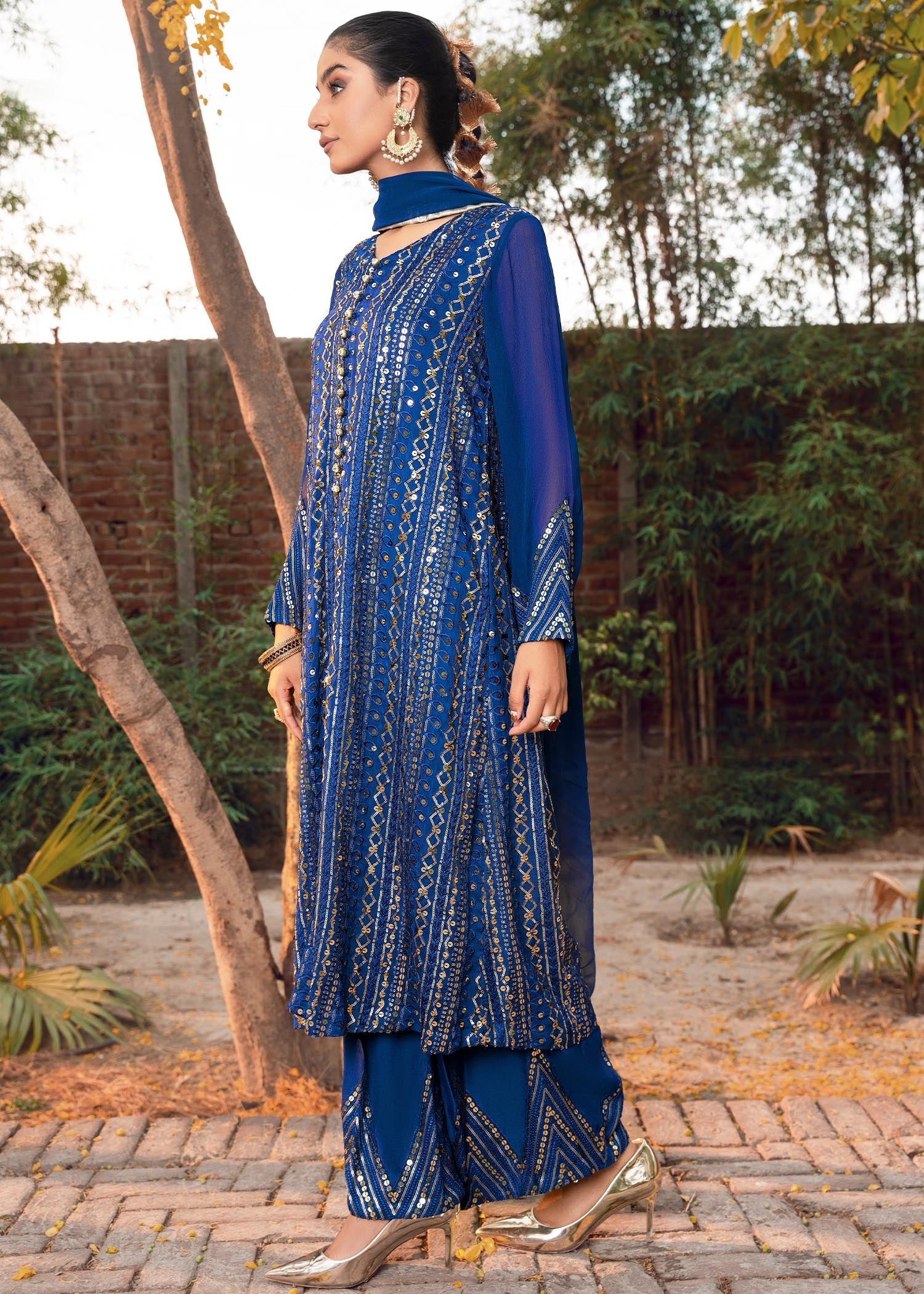 chikankari cotton Gown in Blue