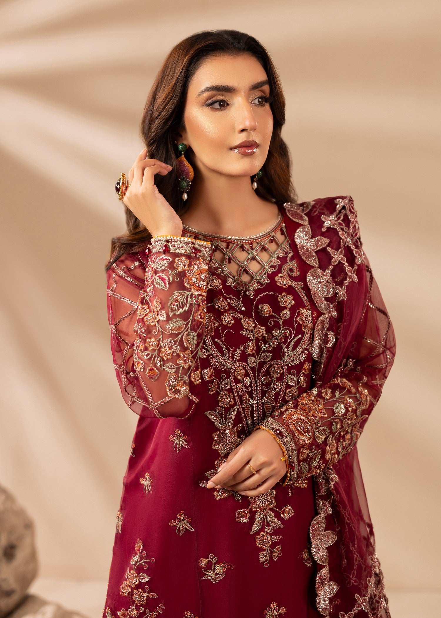 organza Sharara in Maroon