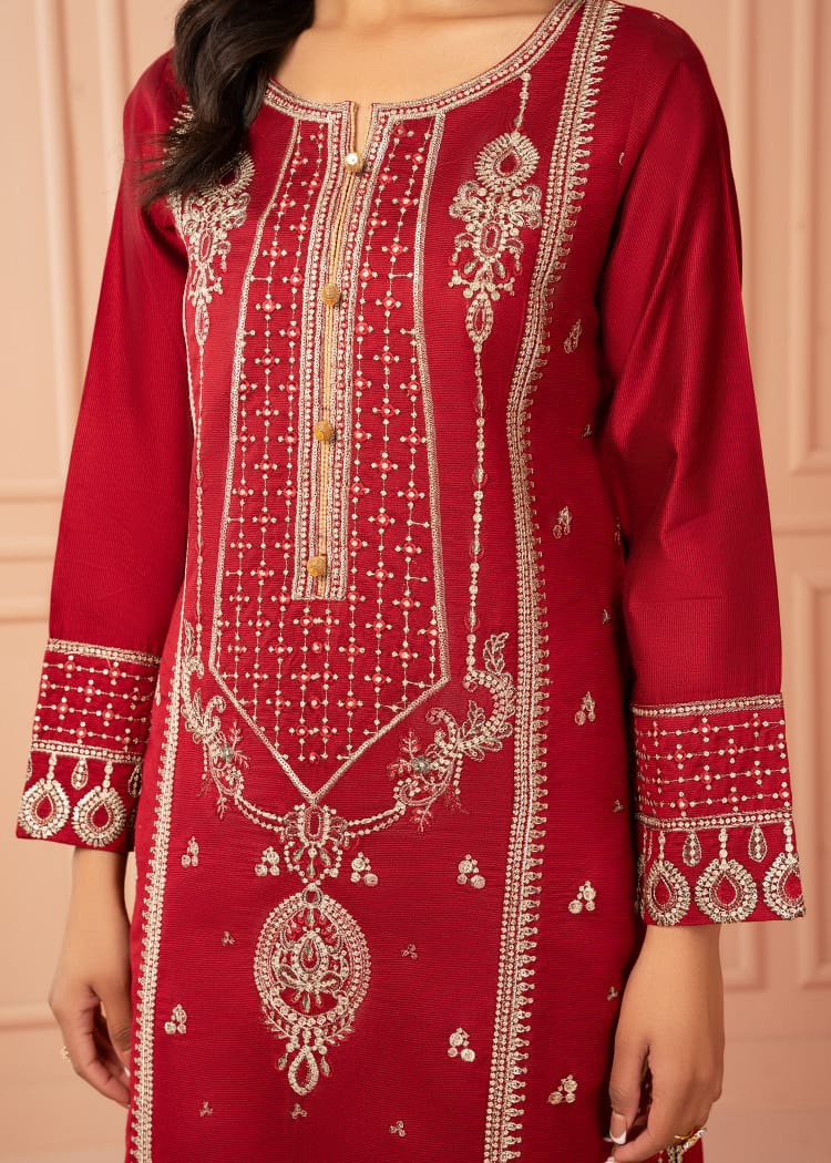 cotton karandi Kurta Set in Red