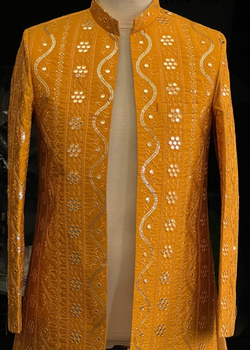silk Prince Coat in Mustard, gold