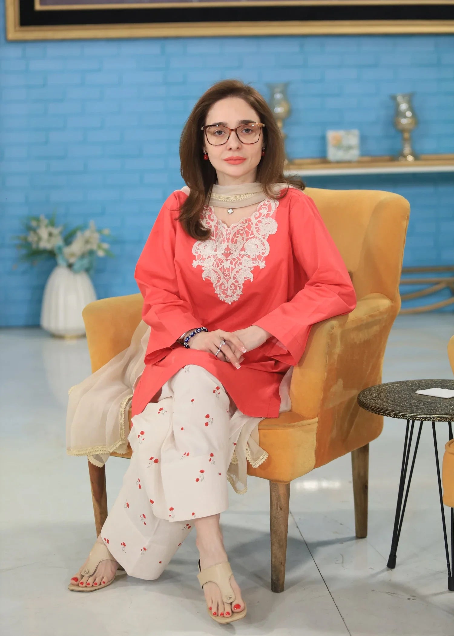 cotton Kurta Set in Coral red