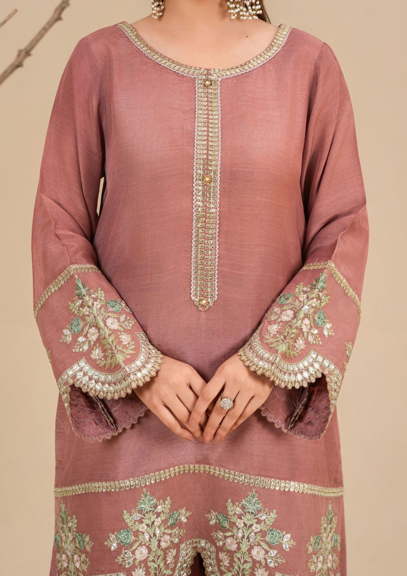 viscose raw silk Sharara in Tea rose pink