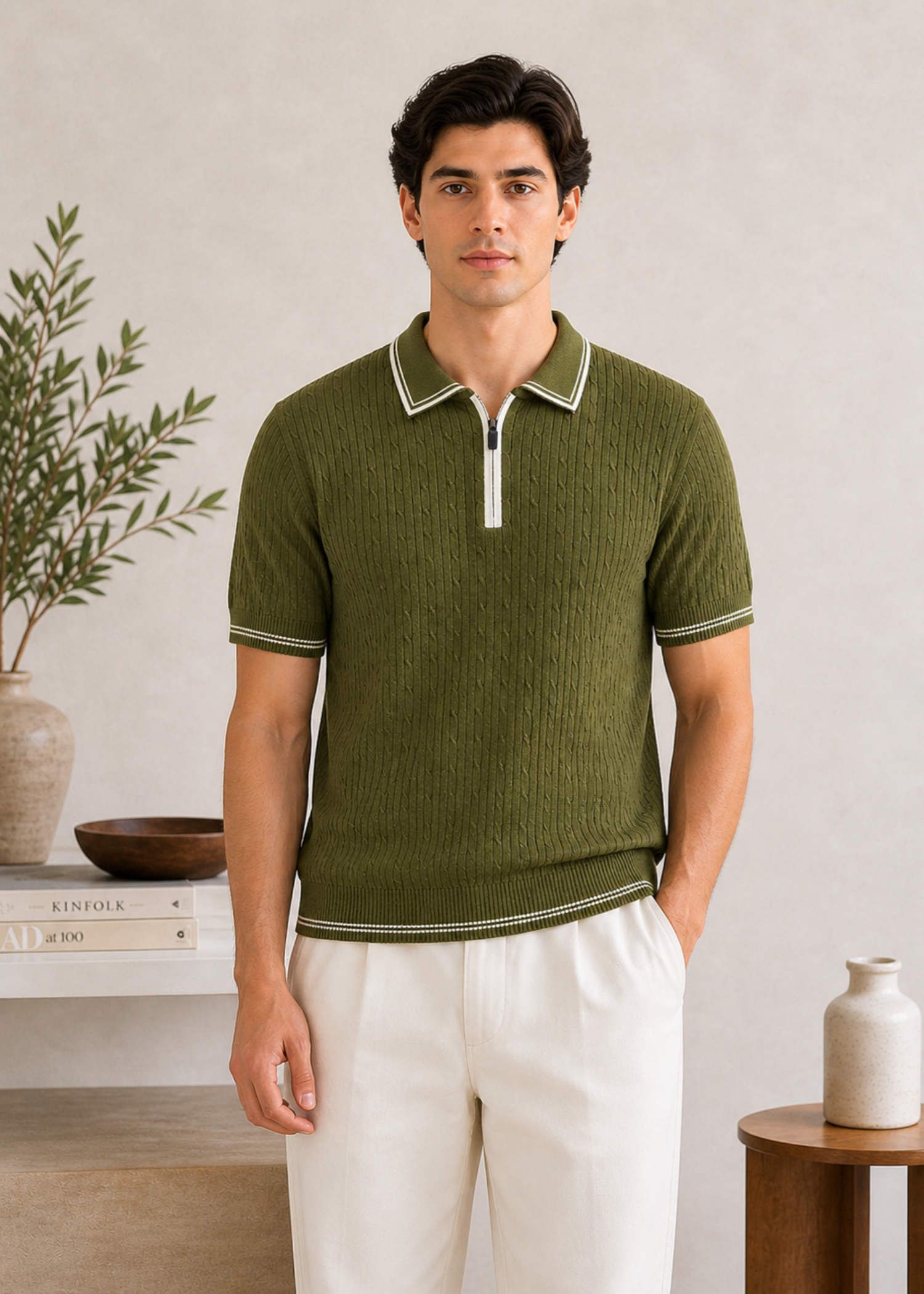 cotton Polo Shirt in Moss green