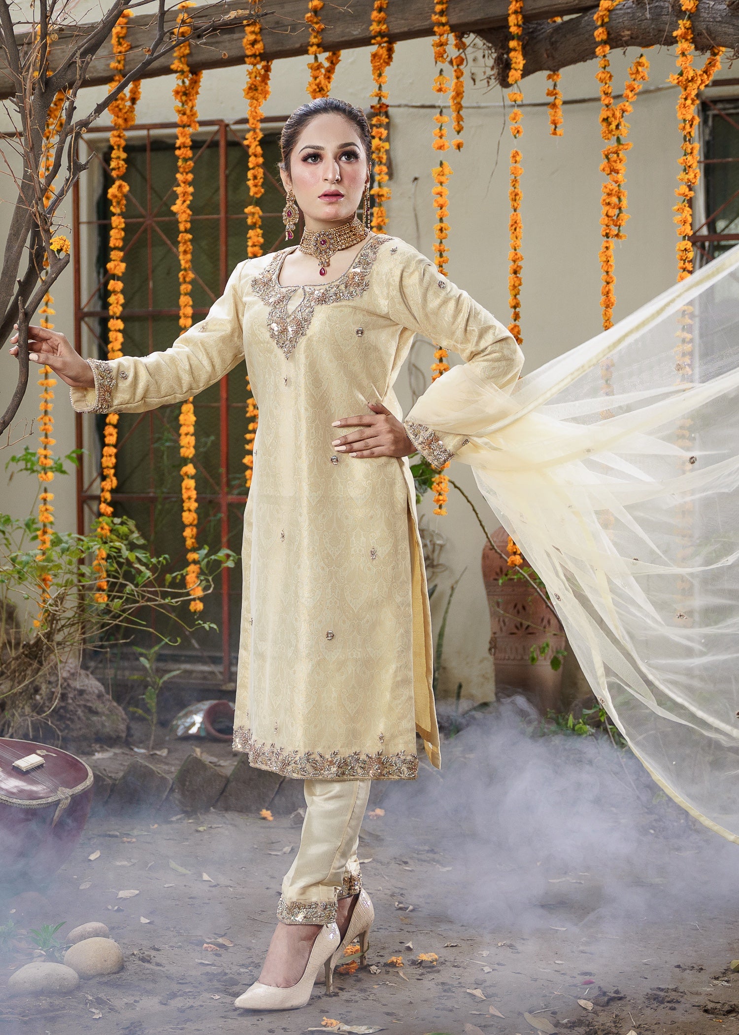 banarasi Kurta Set in Cream