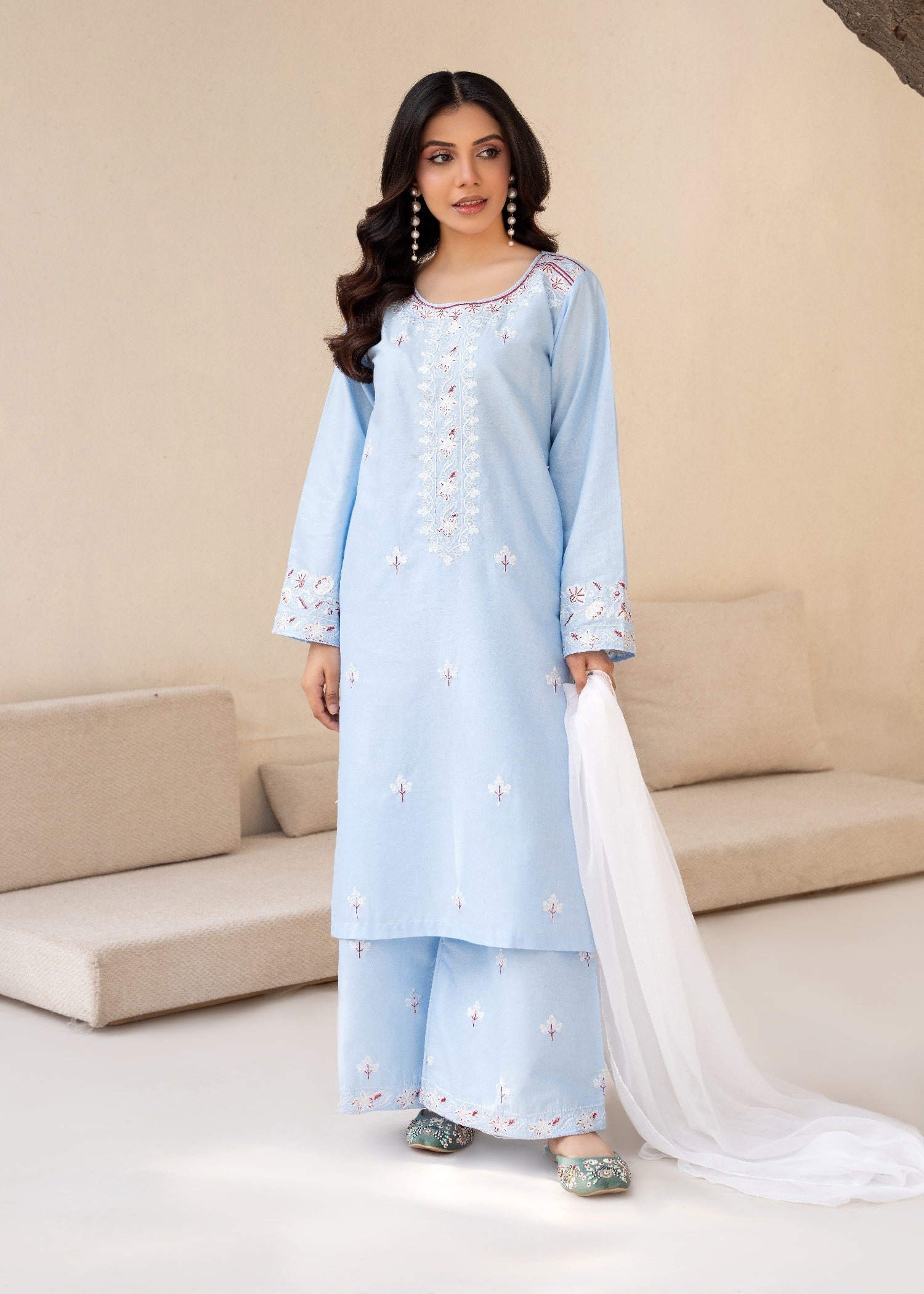 cambric Kurta Set in Sky blue