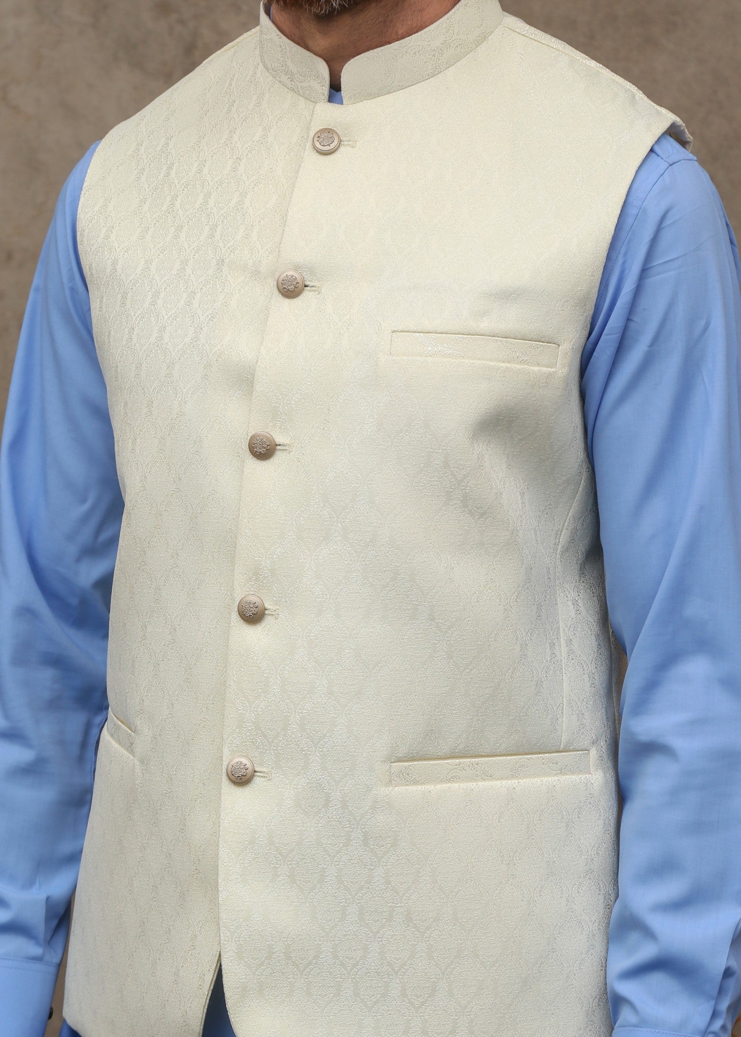 jamawar Waistcoat in Off-white