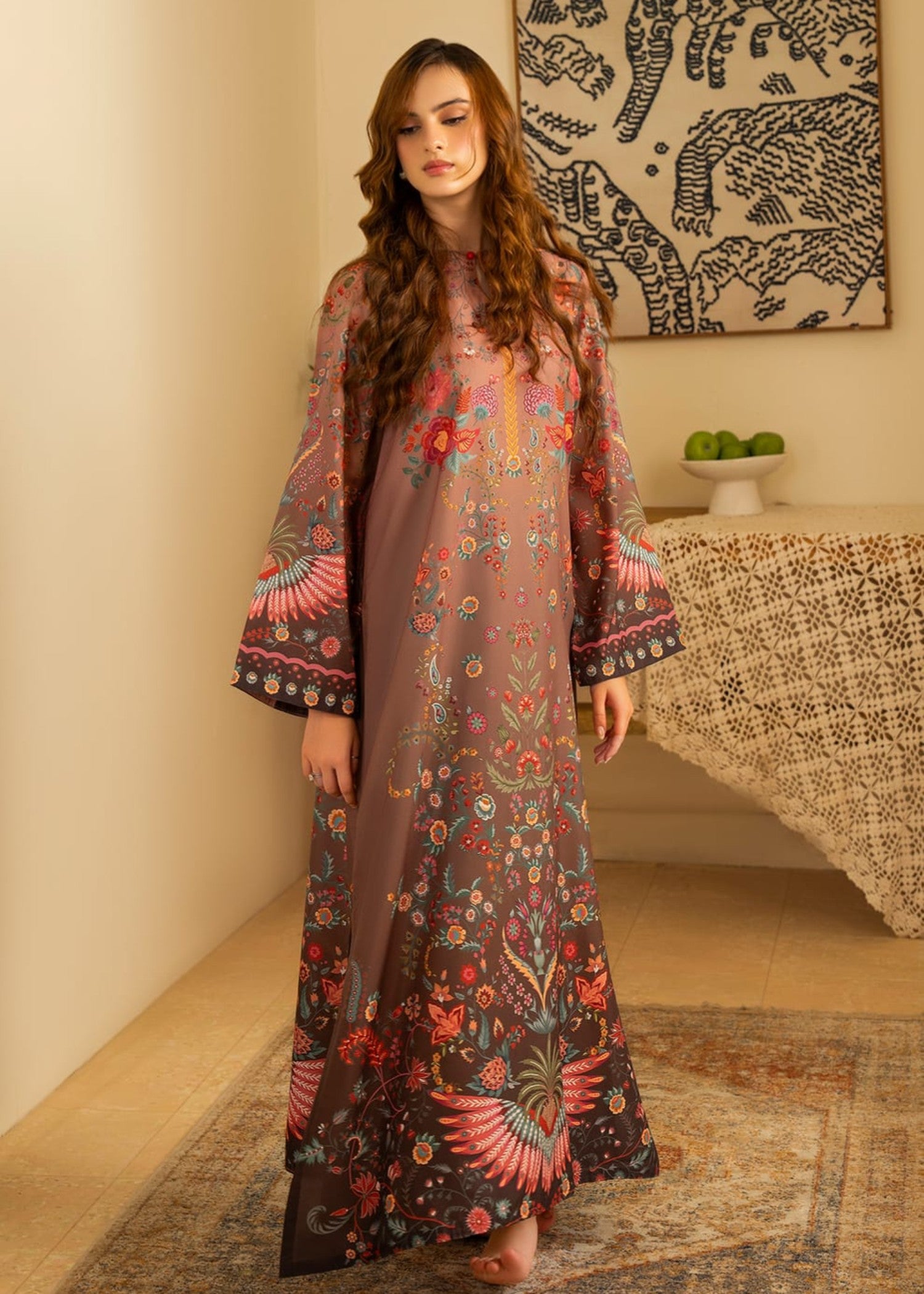 blended cambric Kaftan in Walnut brown