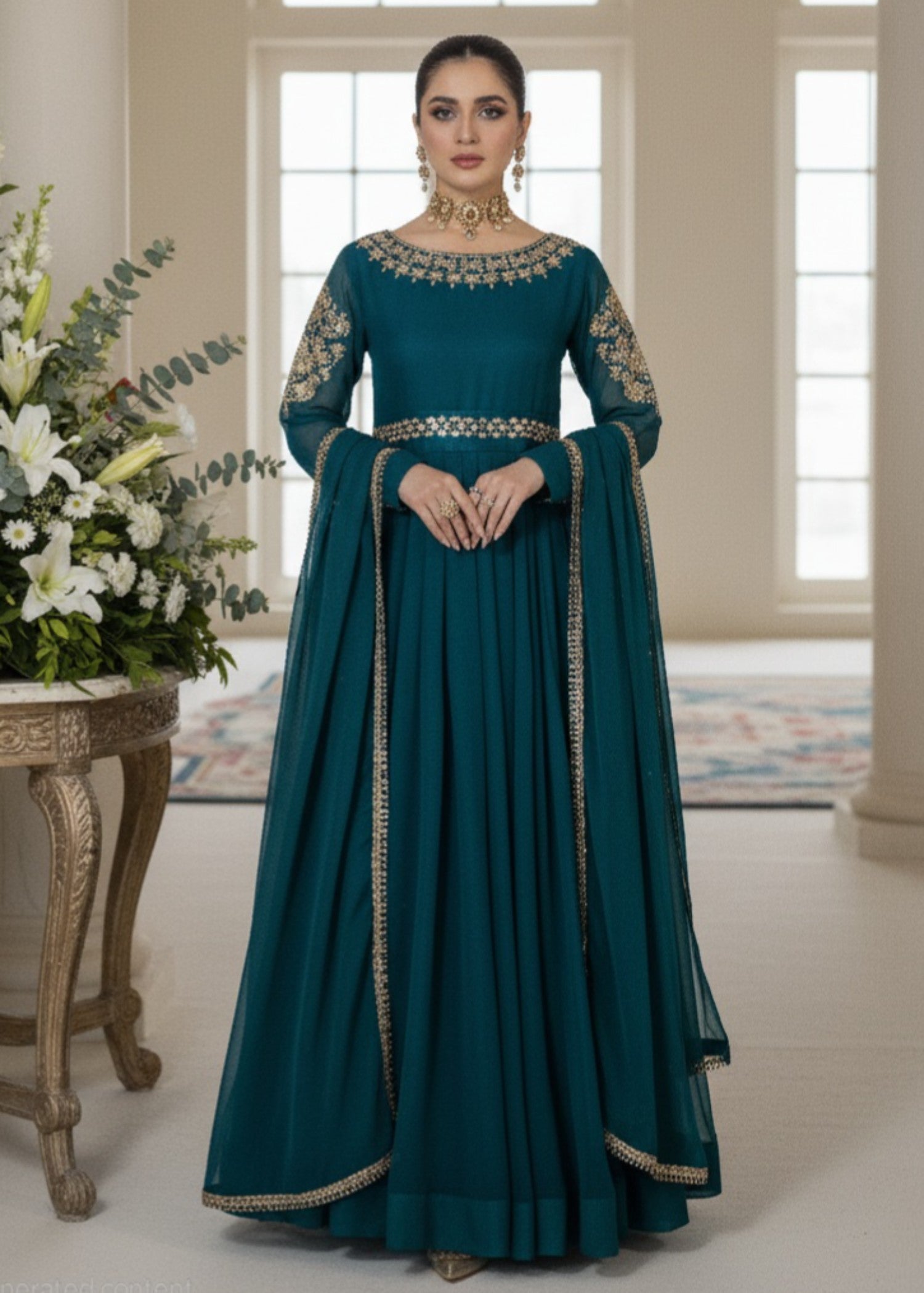 polyester chiffon Maxi in Bondi blue