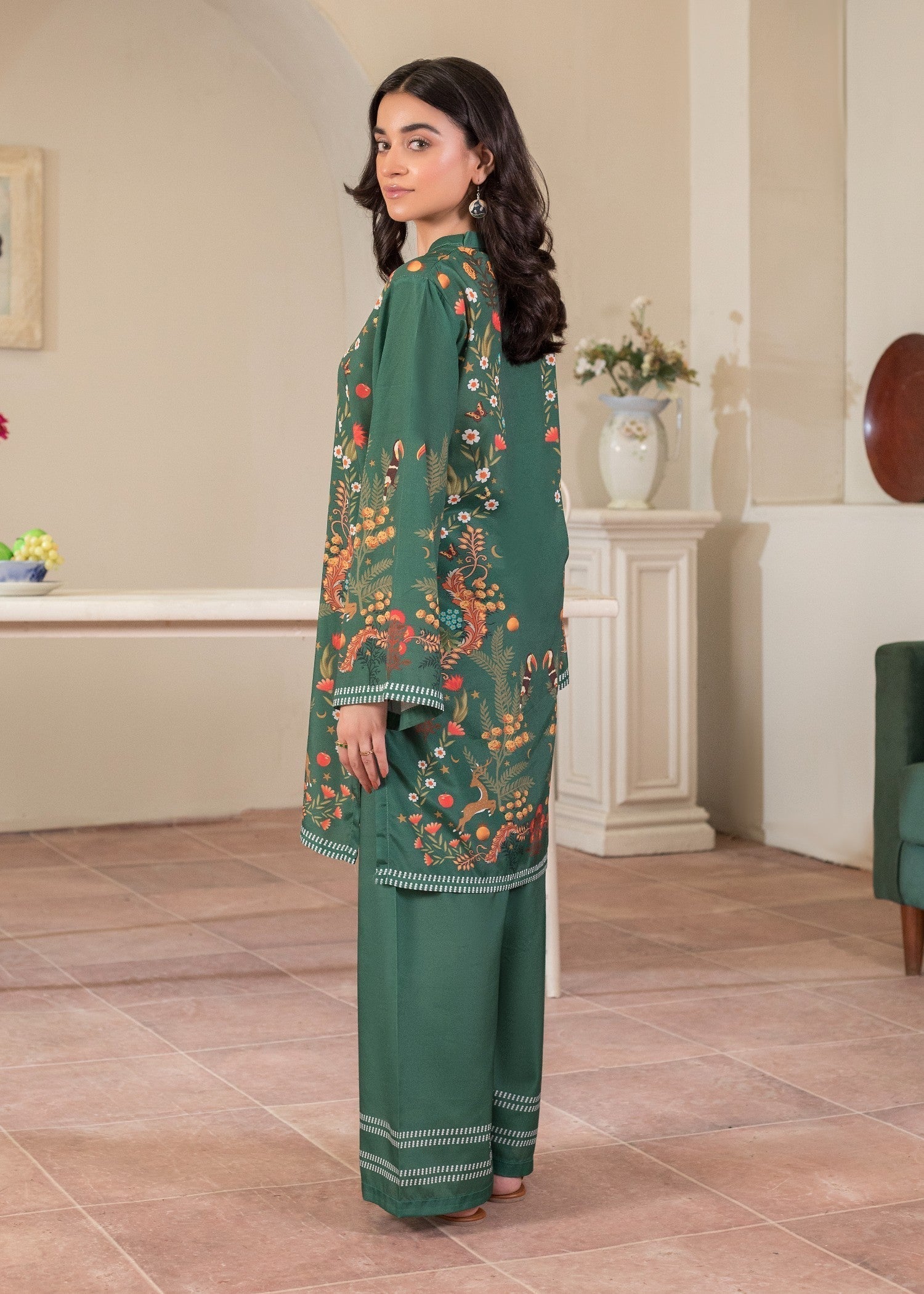 polyester crepe Kurta Set in Green