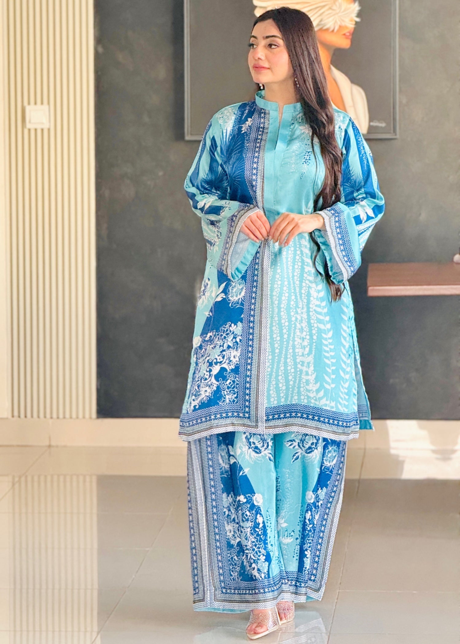 silk Co Ord Sets in Sky blue