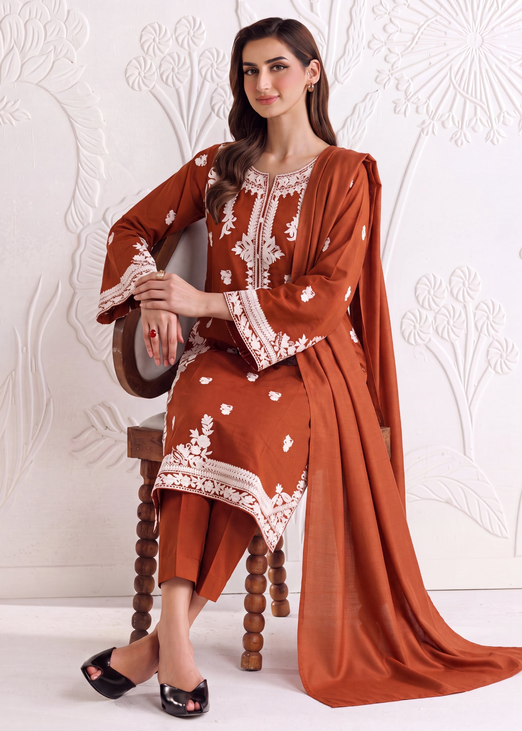linen Kurta Set in Burnt orange