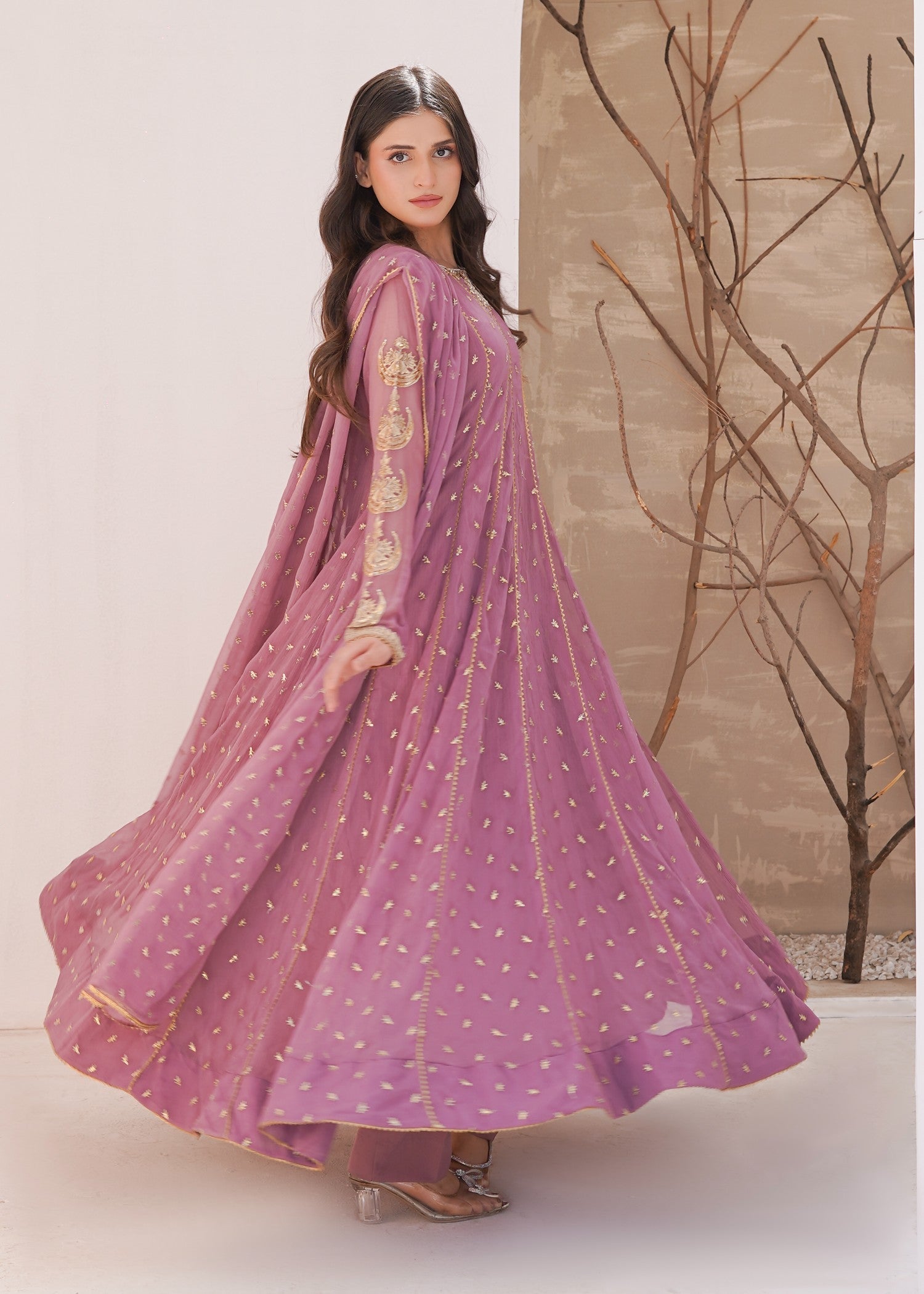 chiffon Anarkali in Lavender