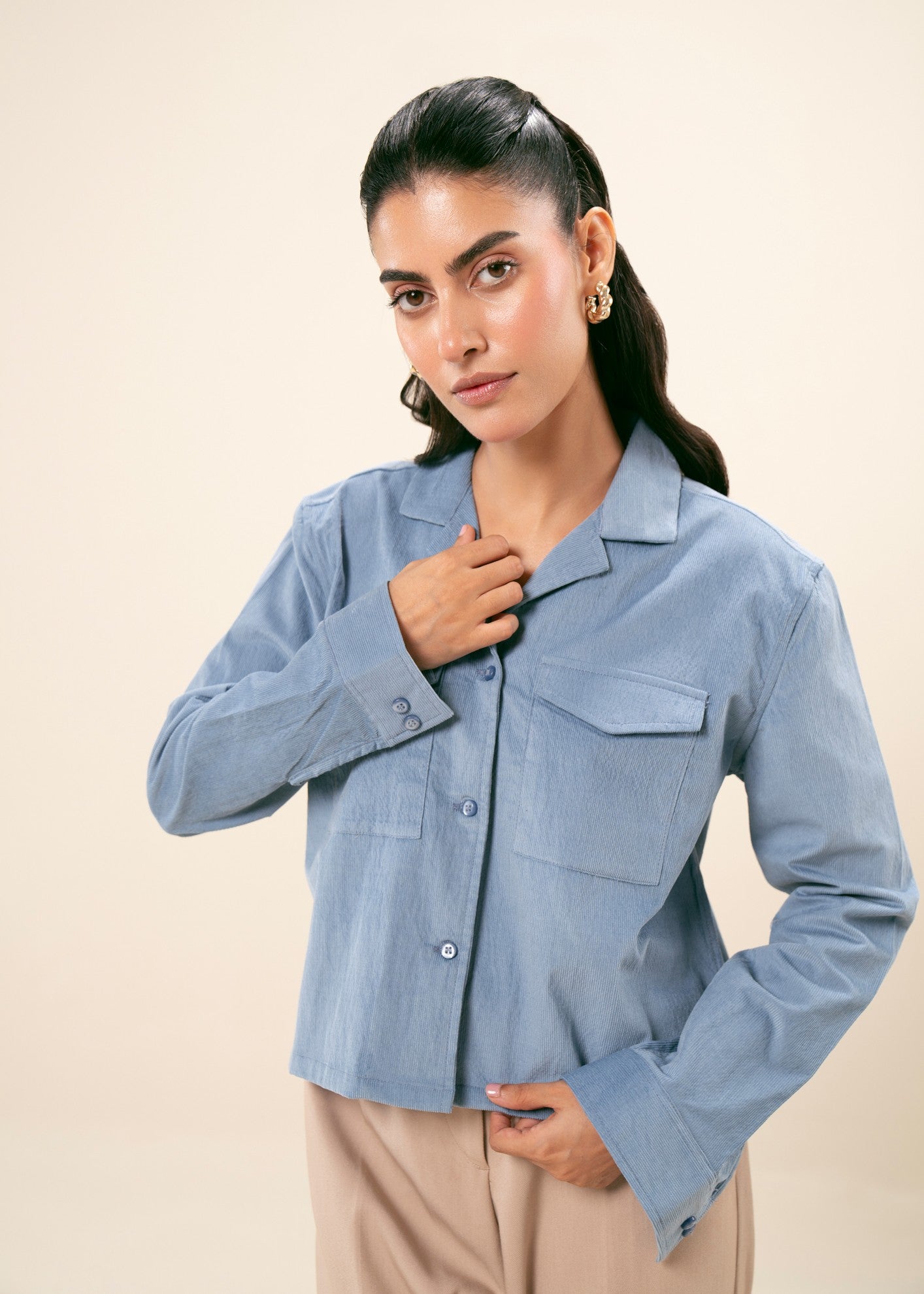 corduroy Top in Sapphire blue