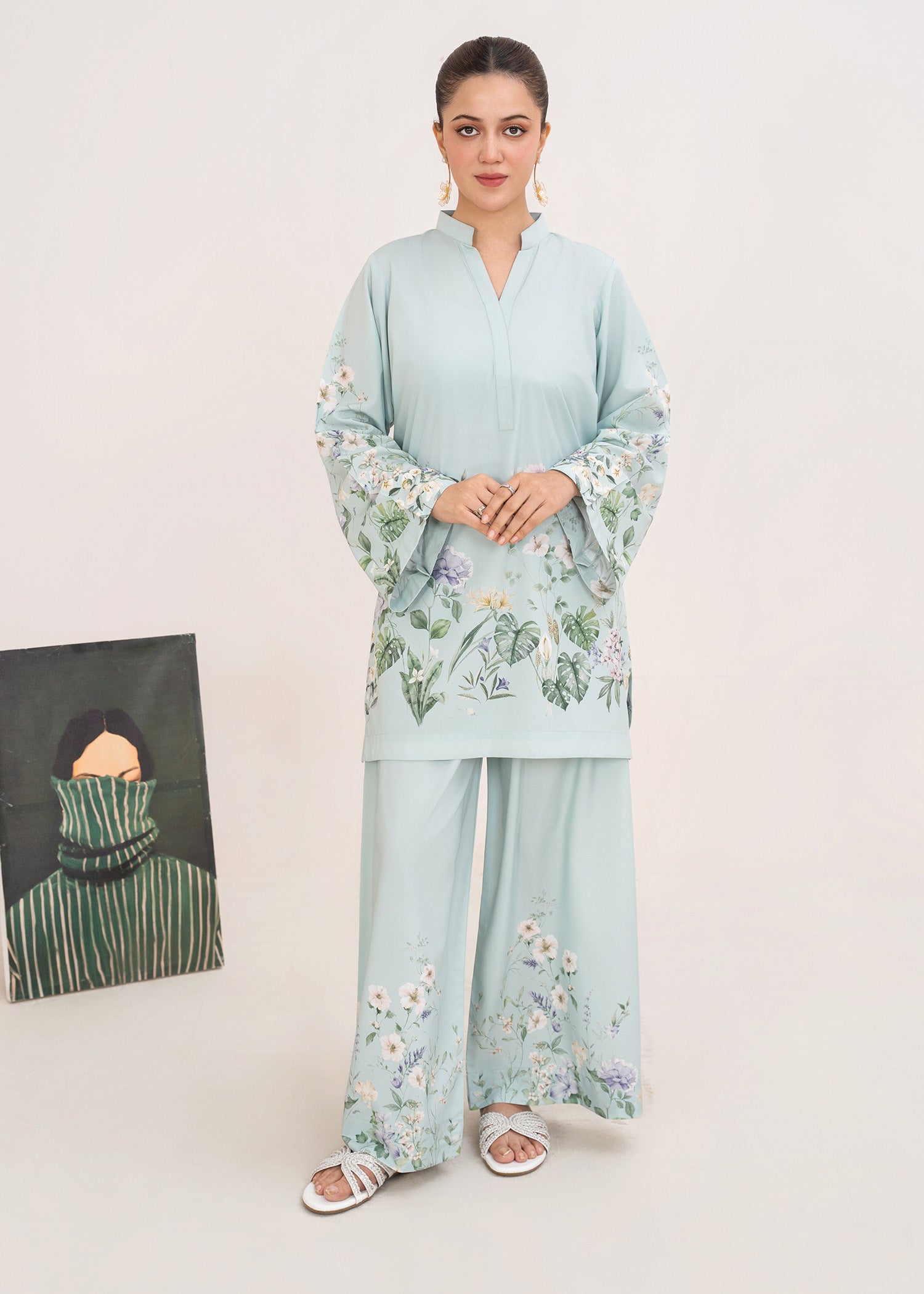 poly lawn Co Ord Sets in Ice blue