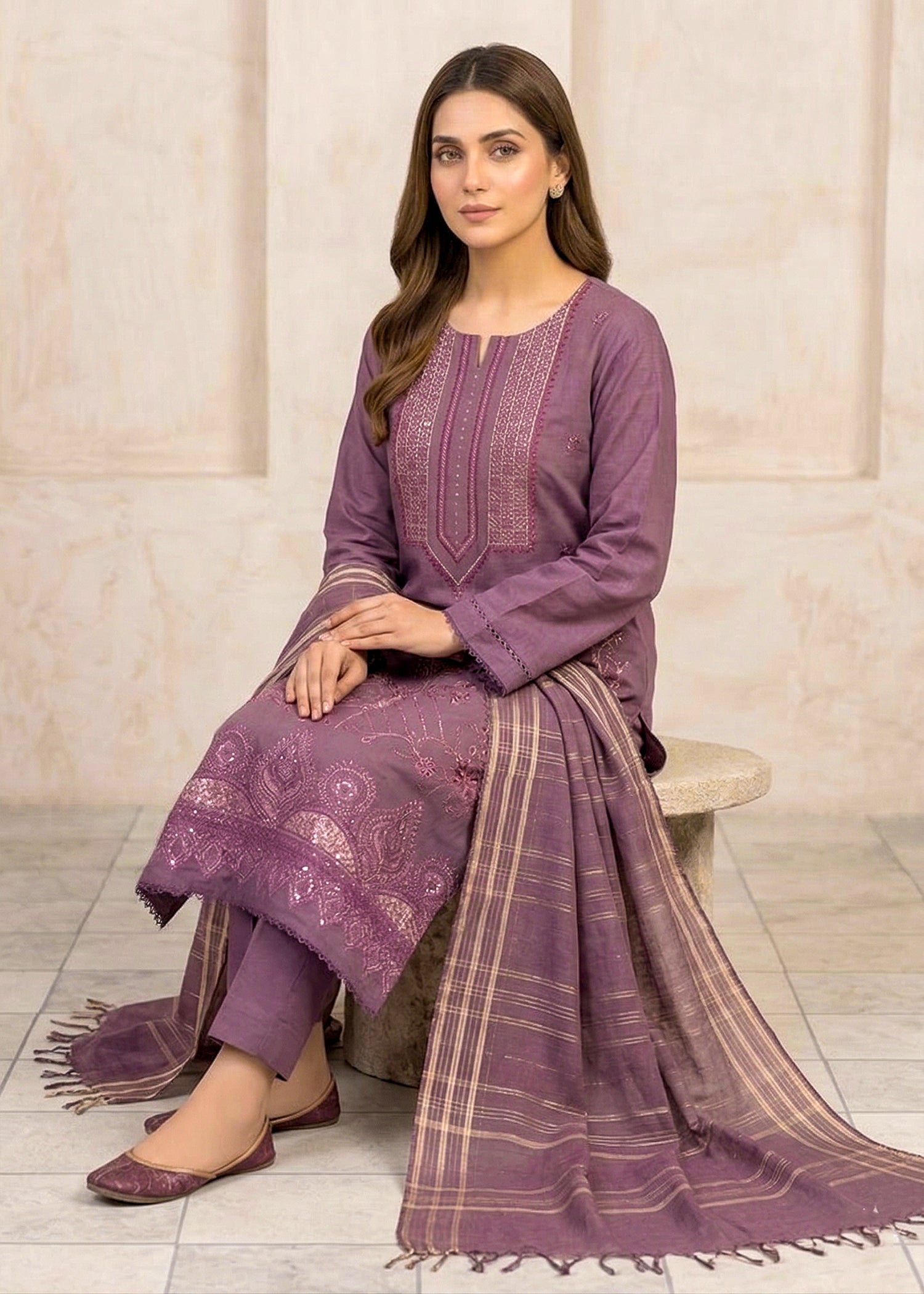 lawn Kurta Set in Lavender grey