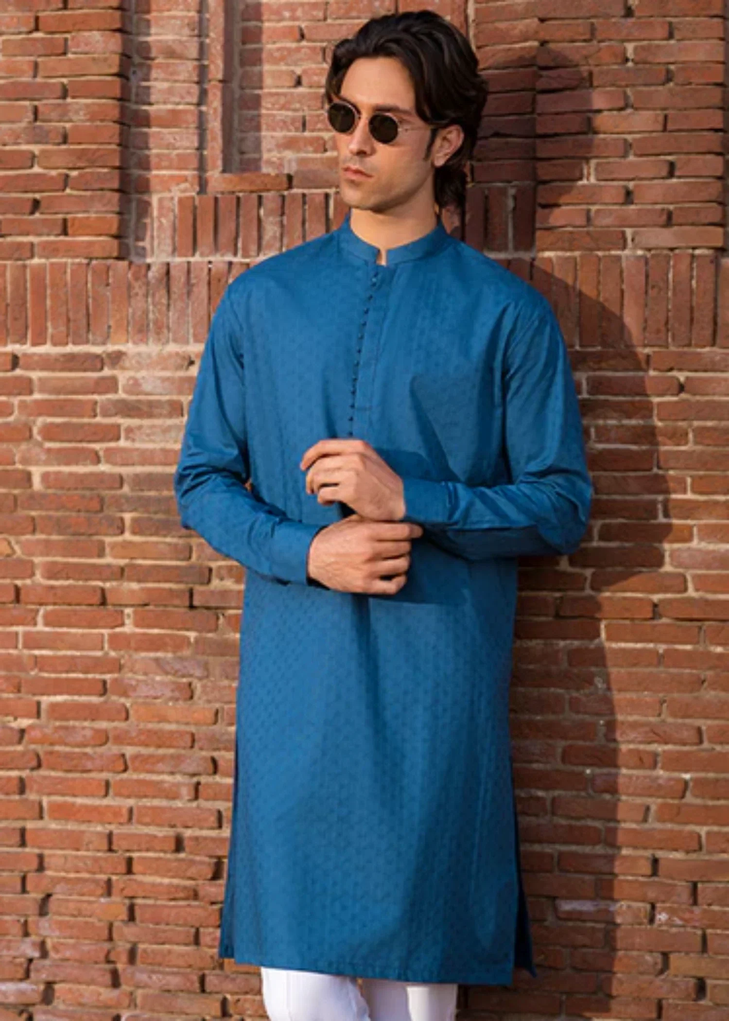 cotton jacquard Kurta in Teal