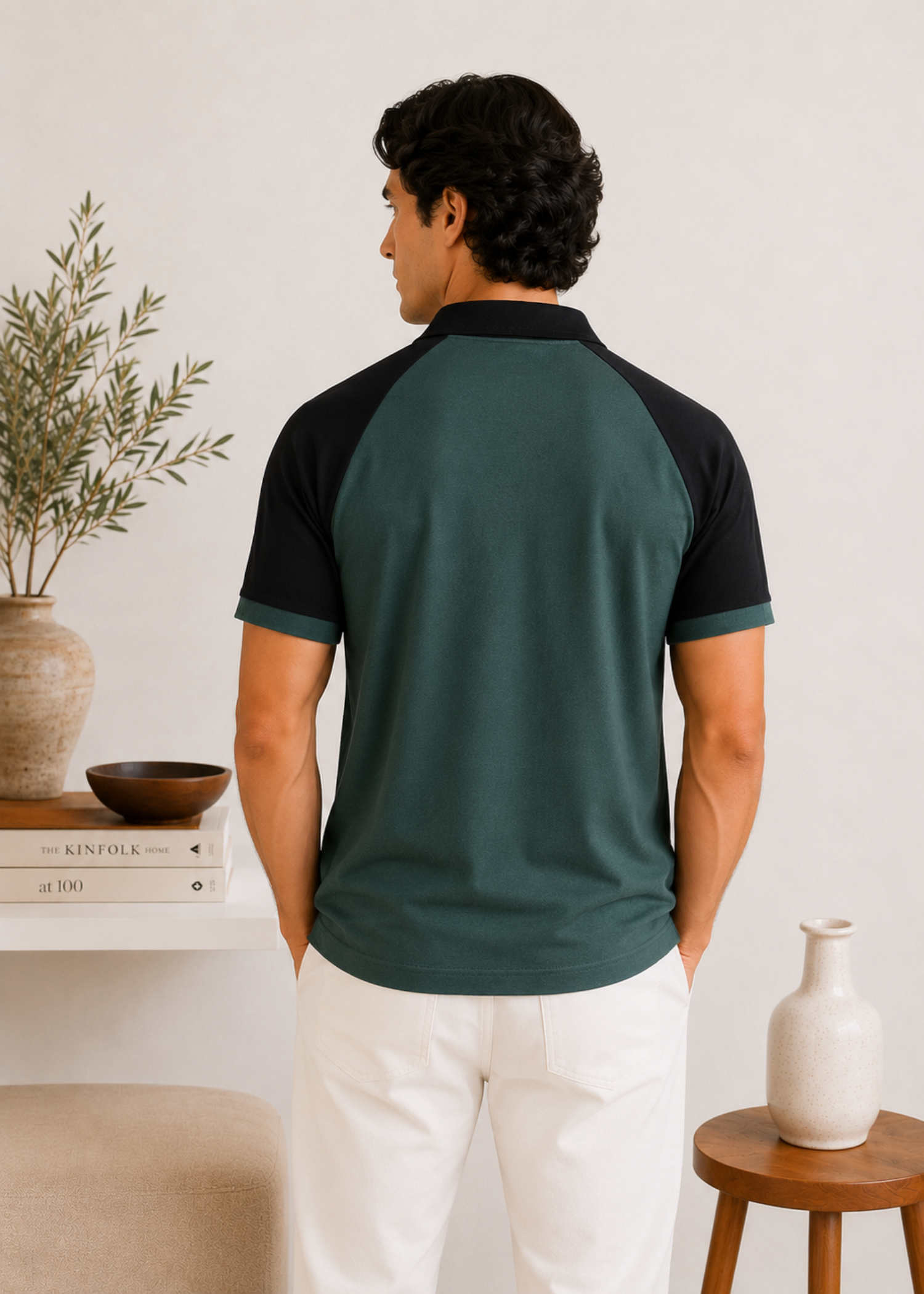 cotton Polo Shirt in Black, green
