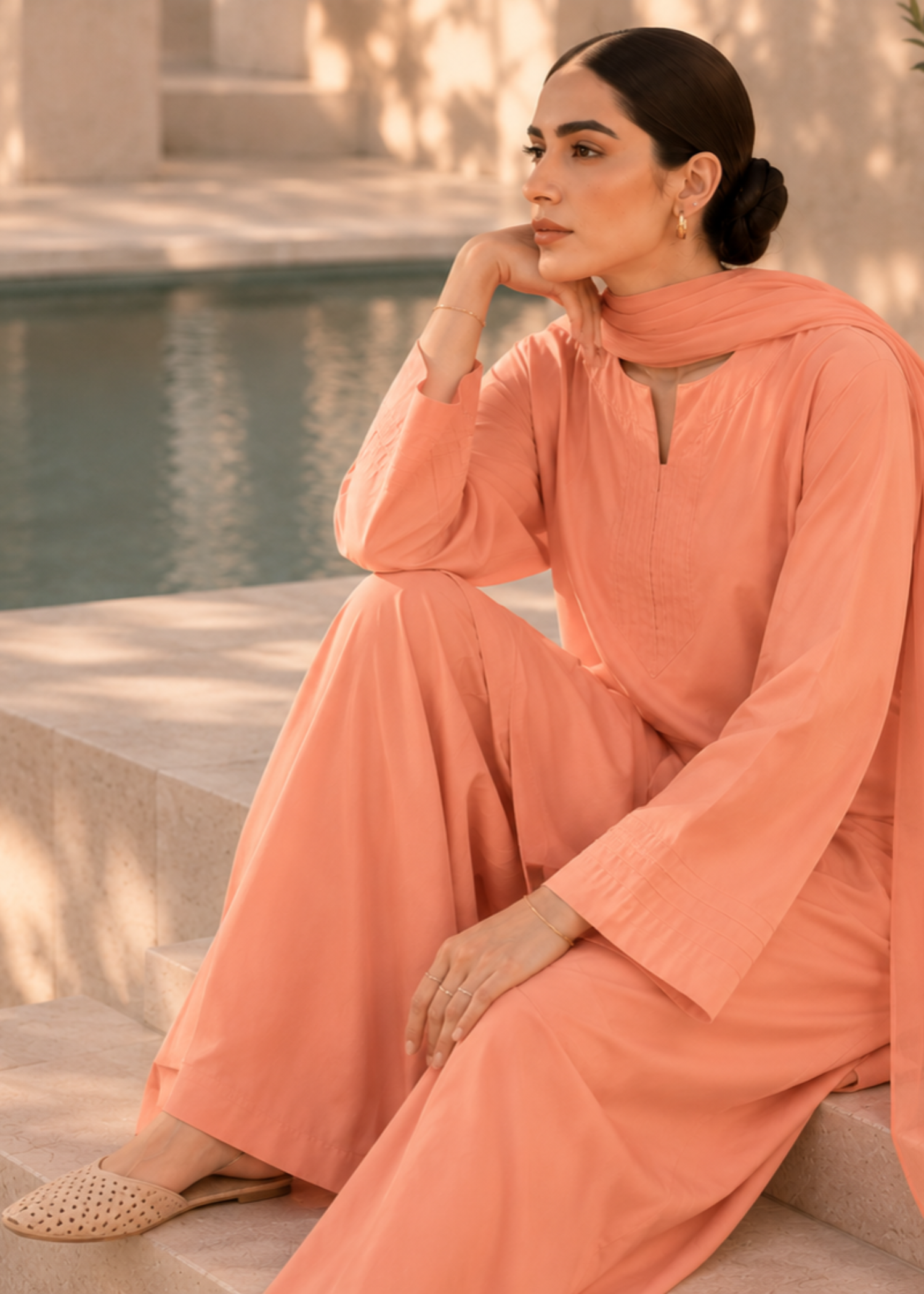 pure cotton Kurta Set in Apricot orange