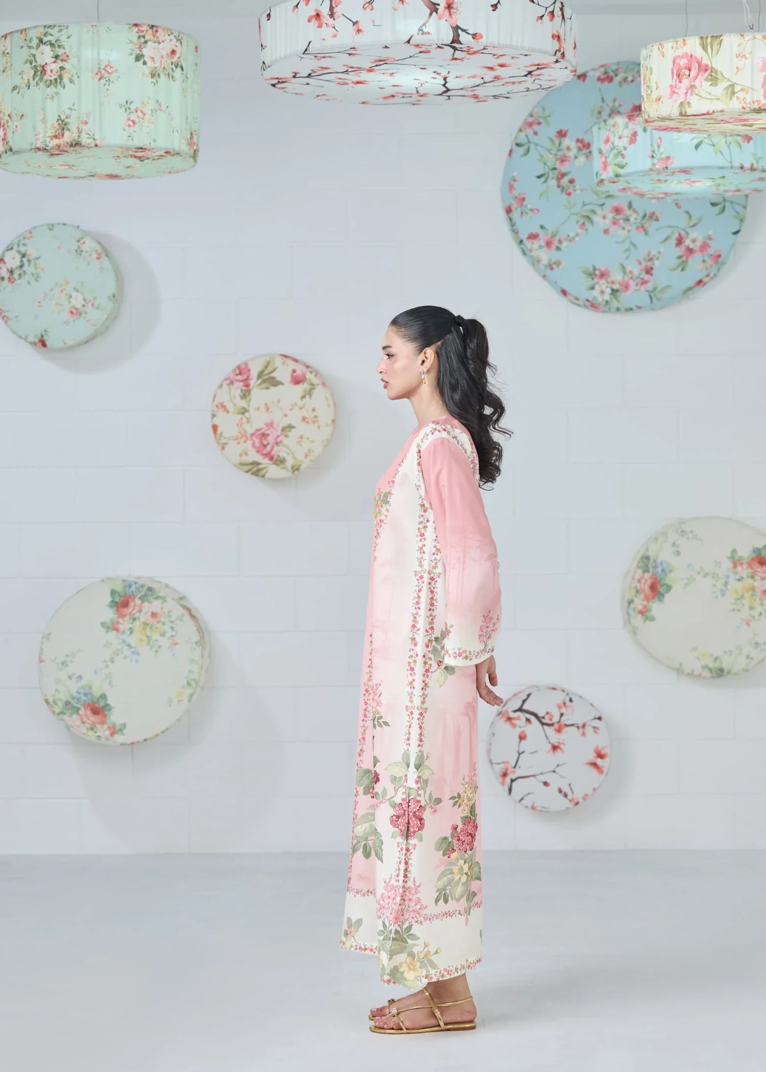 raw silk Kaftan in Pink