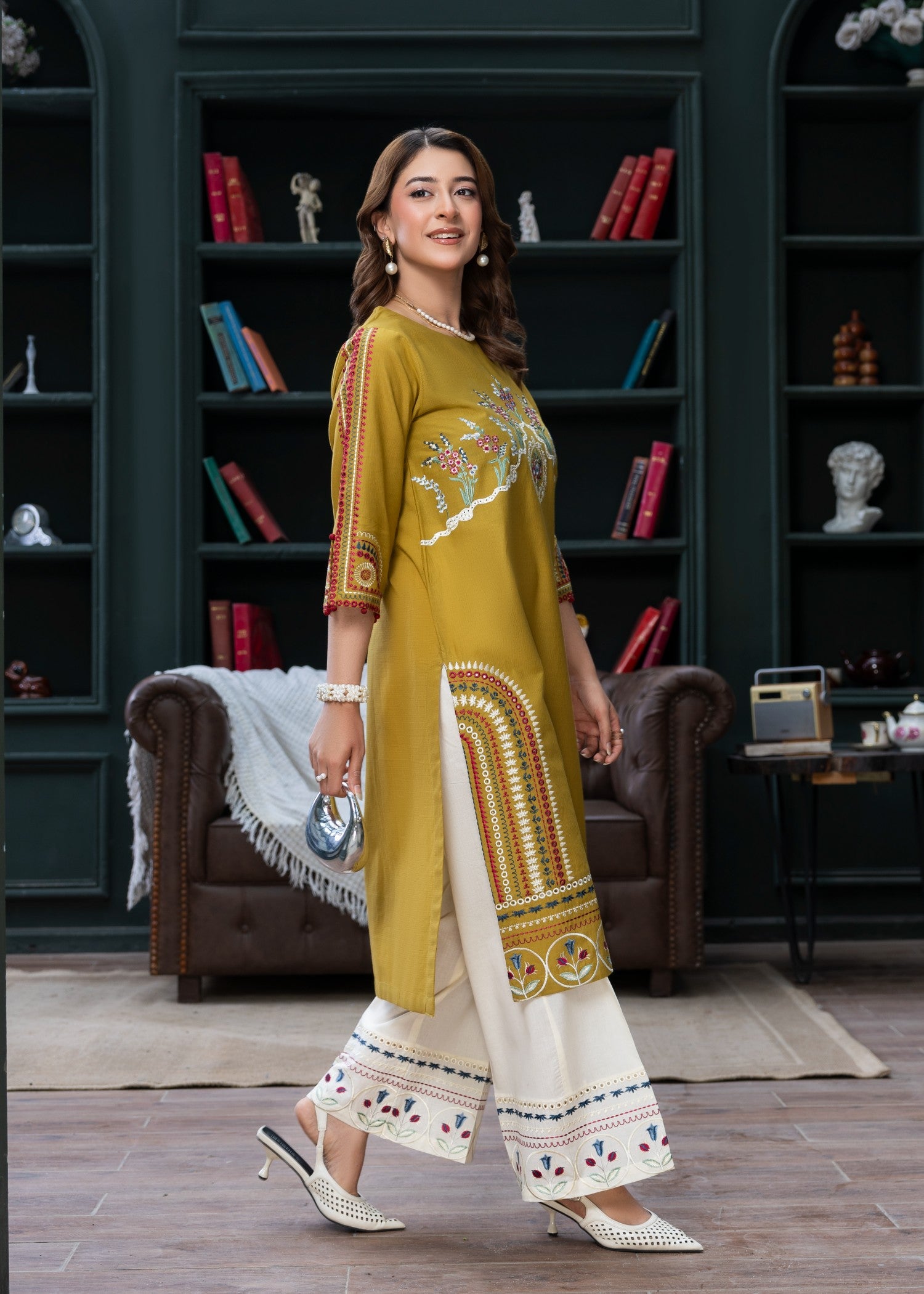 lawn cotton Kurta Set in Saffron