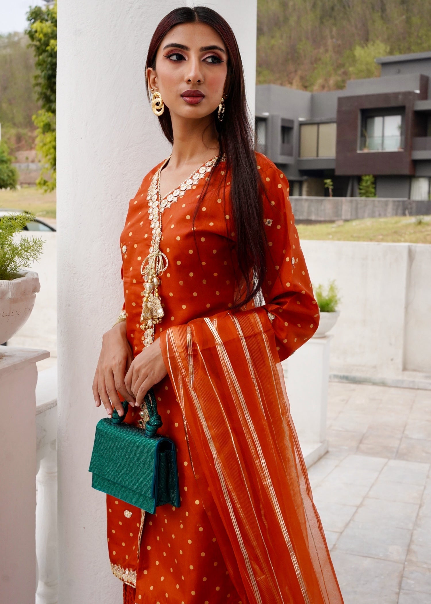 kattan silk Angrakha in Rust orange