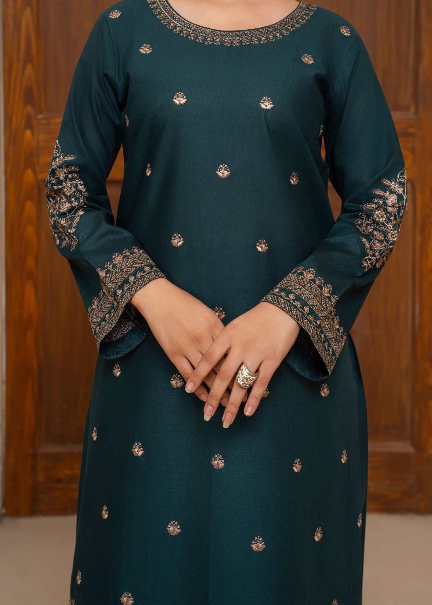 cotton Kurta Set in Bottle green