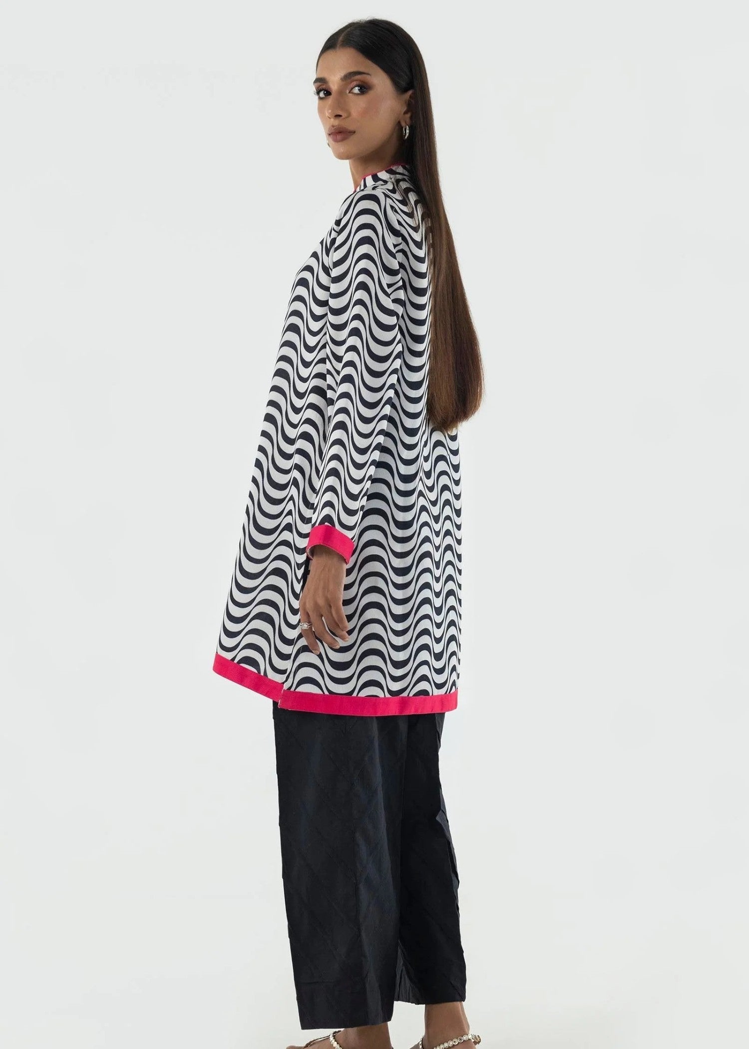 lawn Kurti in White, black