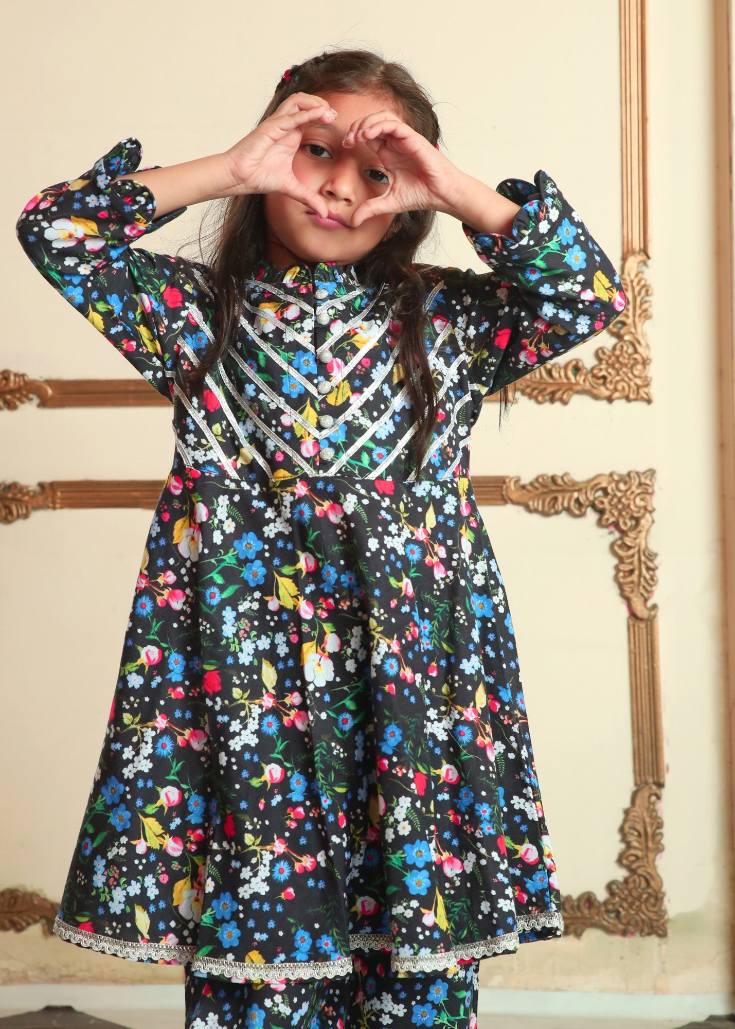 khaddar Short Frock in Black