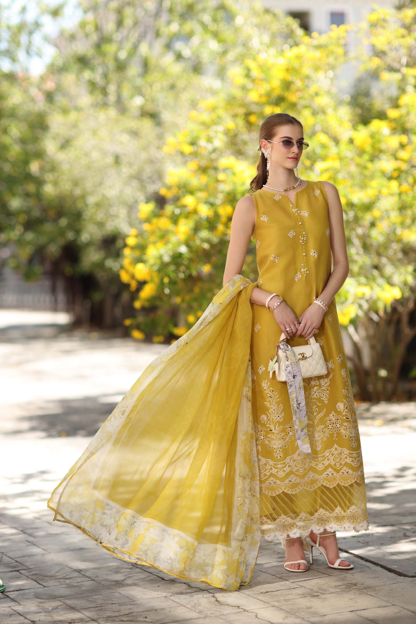 Noor Eid Luxe Printskhaas Lawn – D1 - B - Mango Yellow