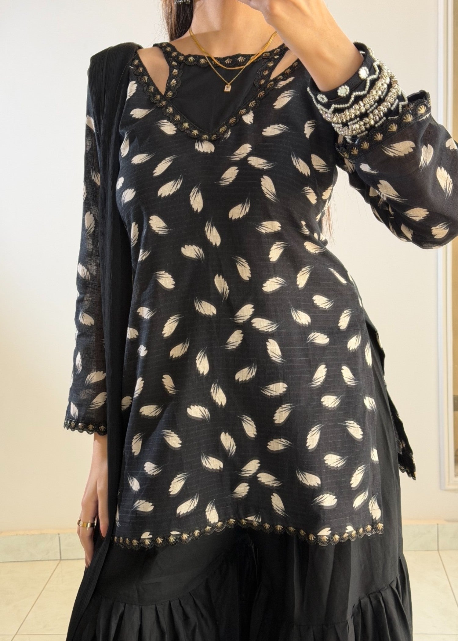 lawn Gharara in Jet black