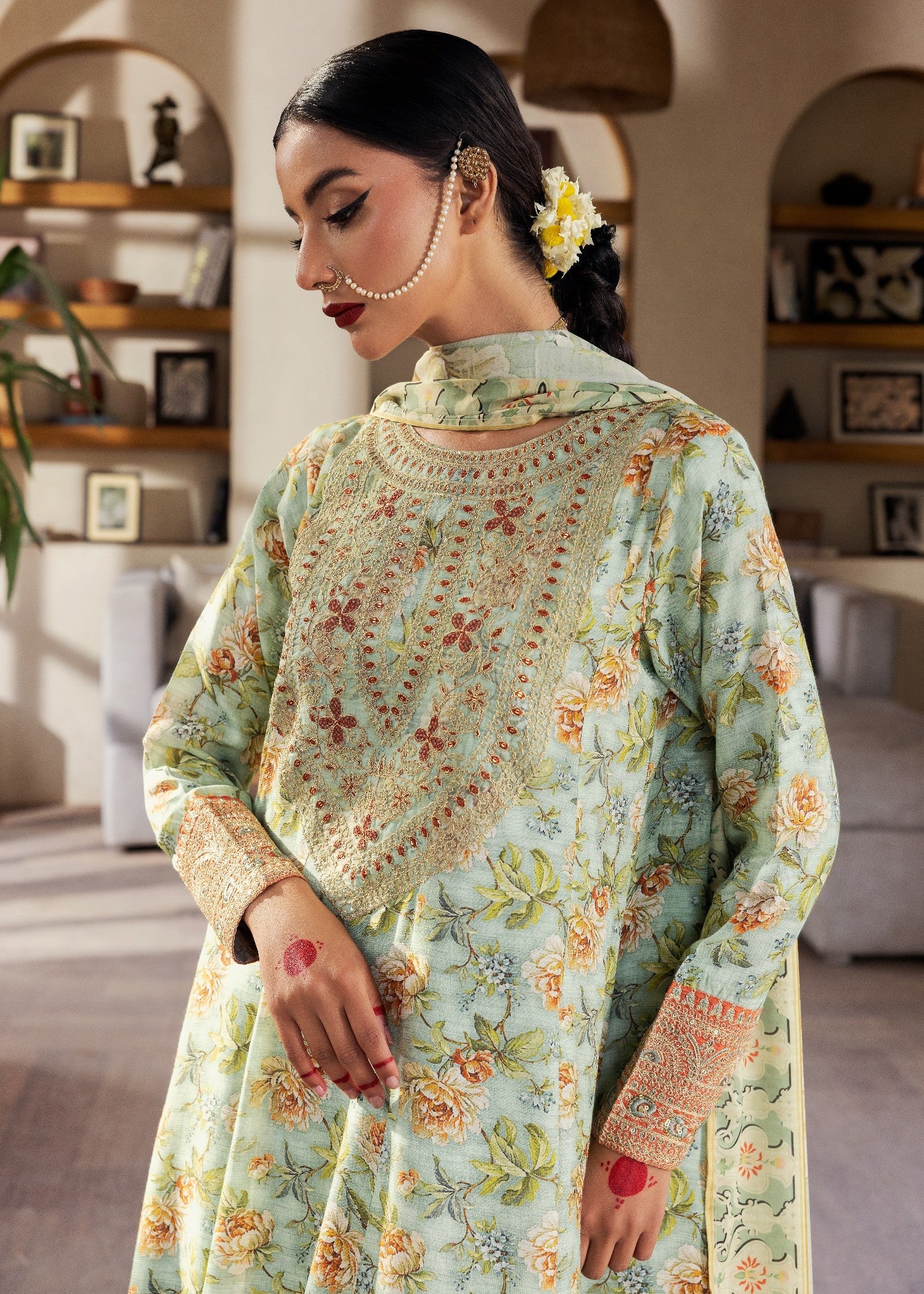 raw silk Pishwas in Pastel green