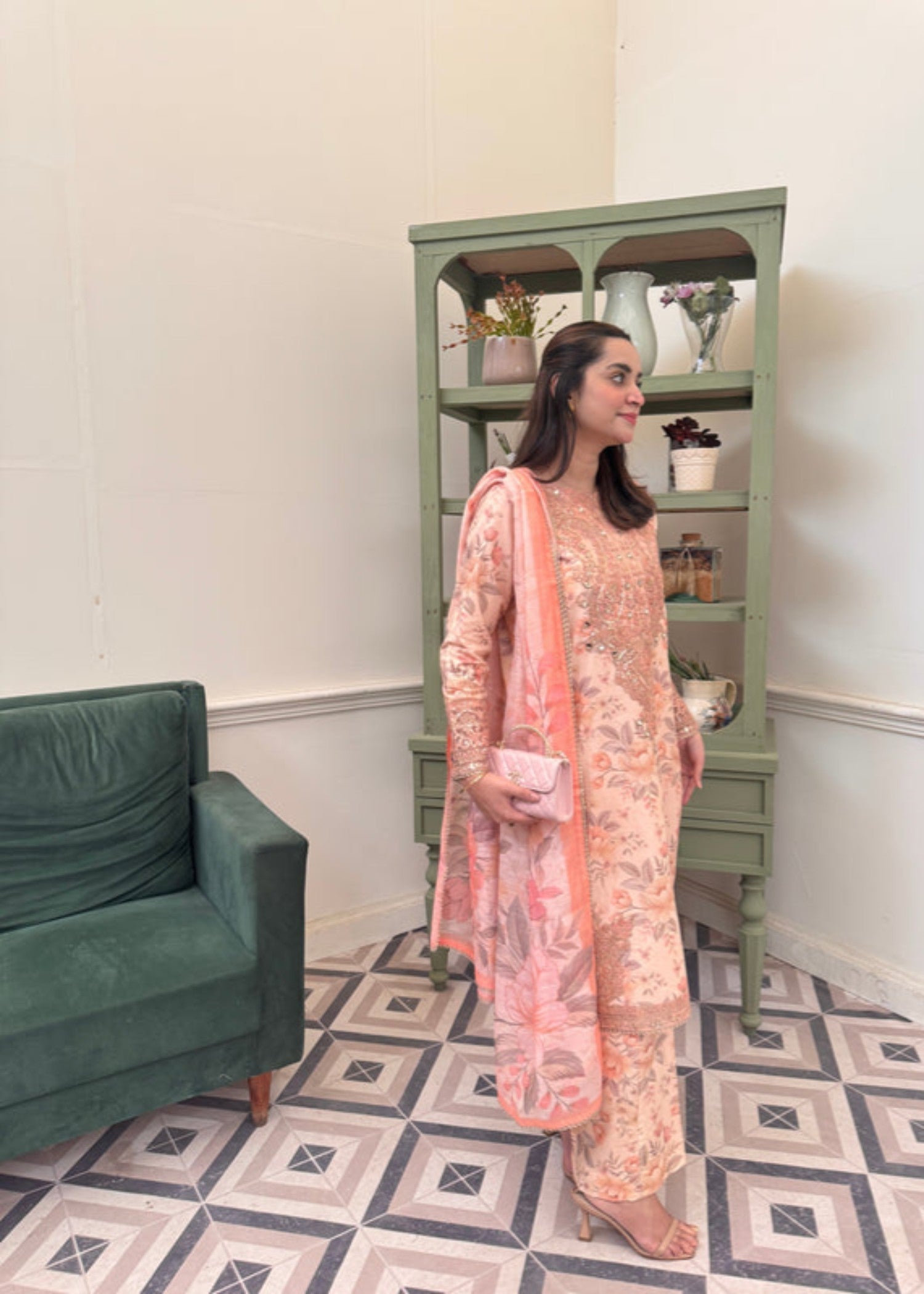 cotton dobby Kurta Set in Peach pink