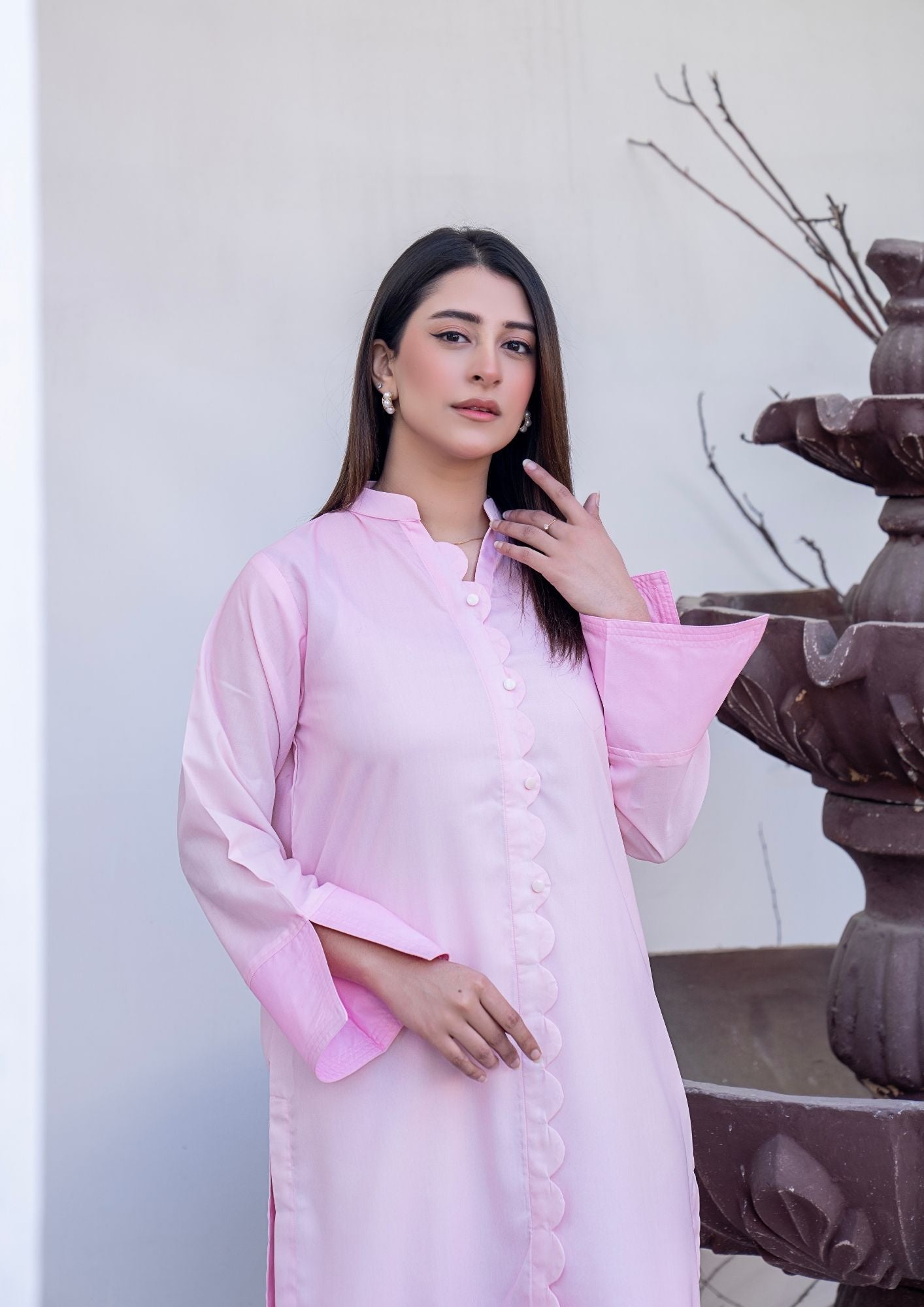 arabic lawn Kurta Set in Pink