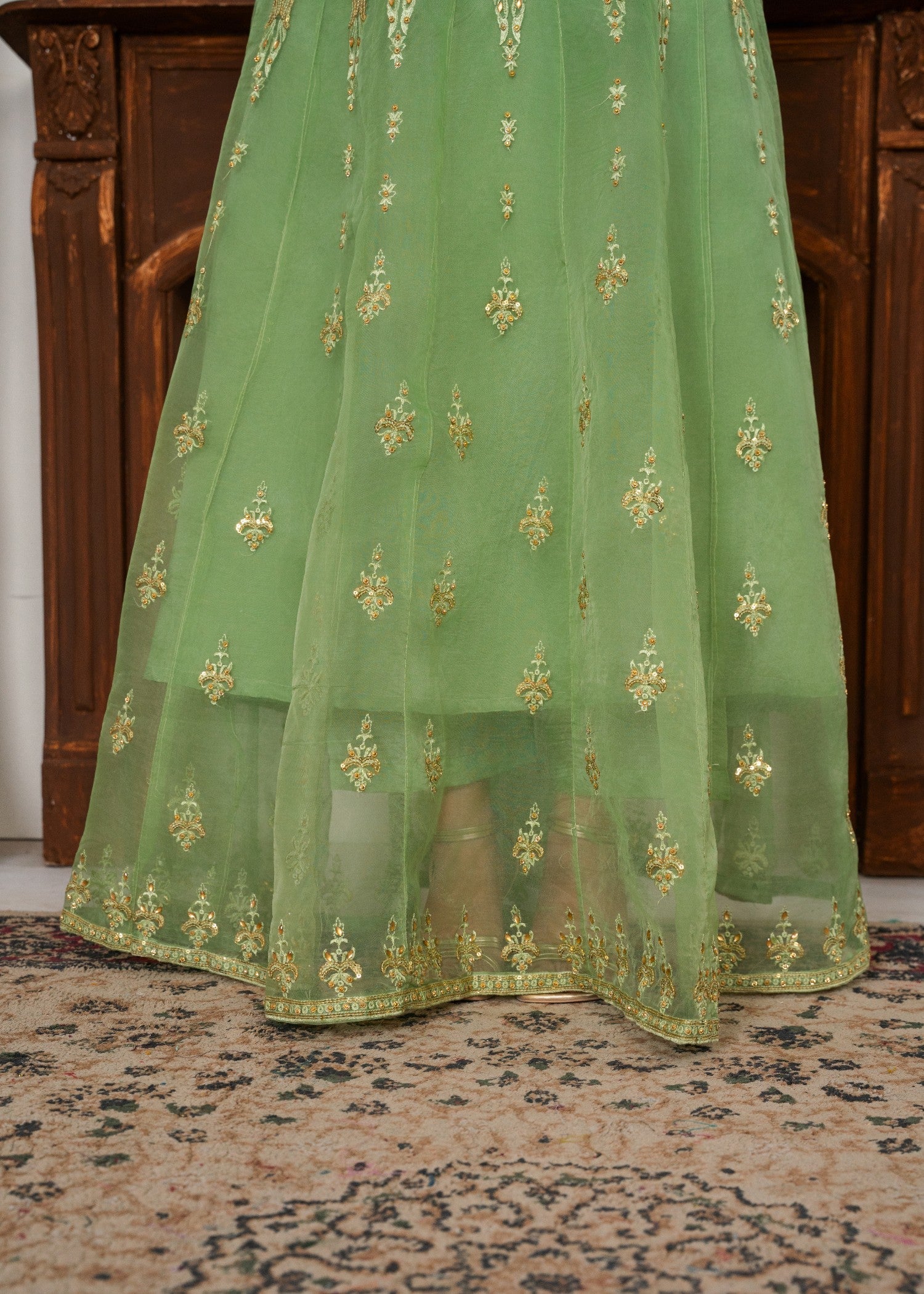organza Pishwas in Key lime