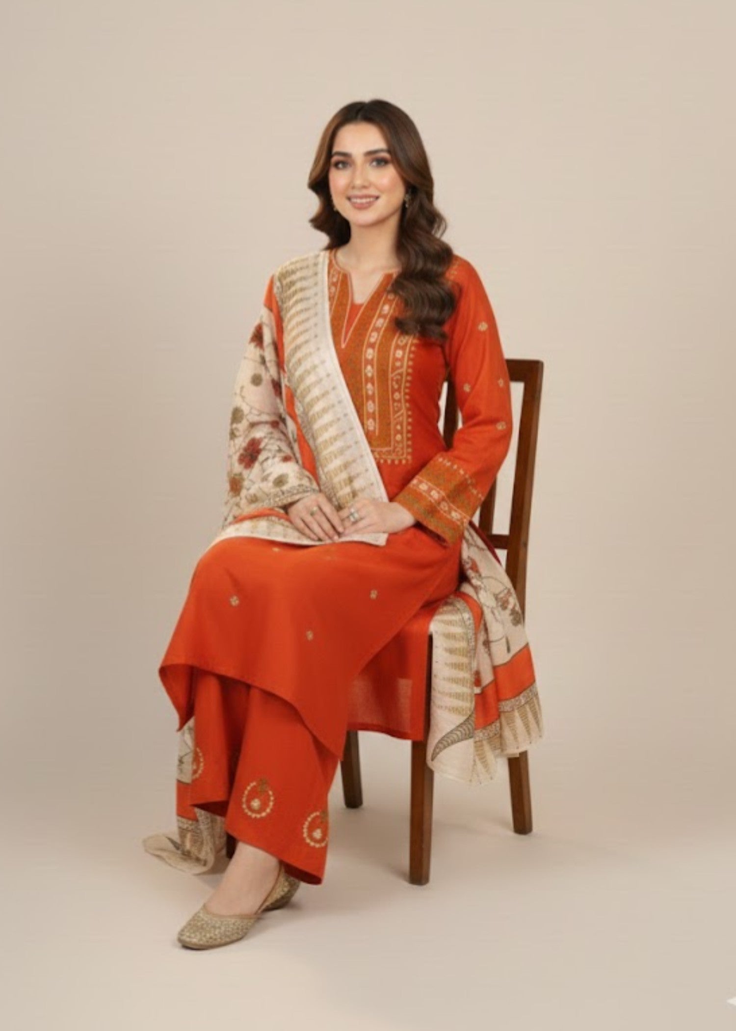linen Kurta Set in Rust orange