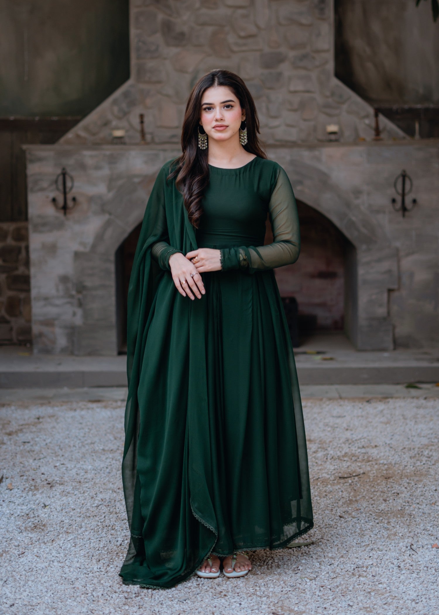 bemberg crinkle chiffon Maxi in Hunter green