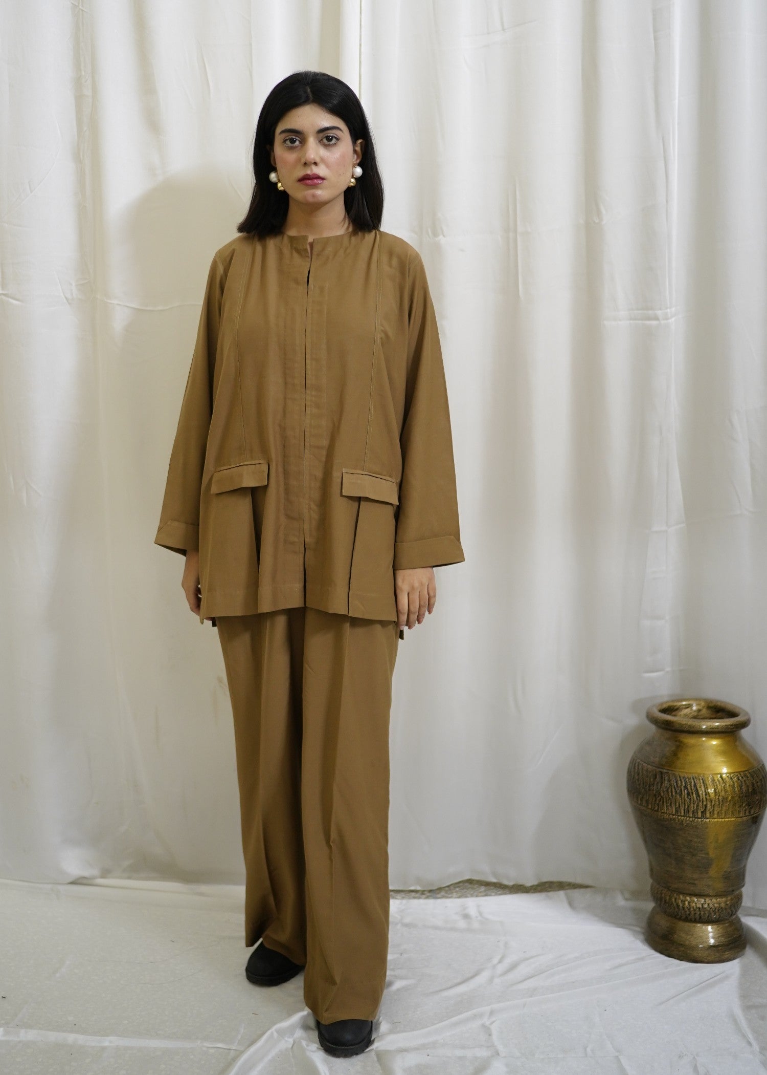 textured grip Co ord Sets in Camel brown